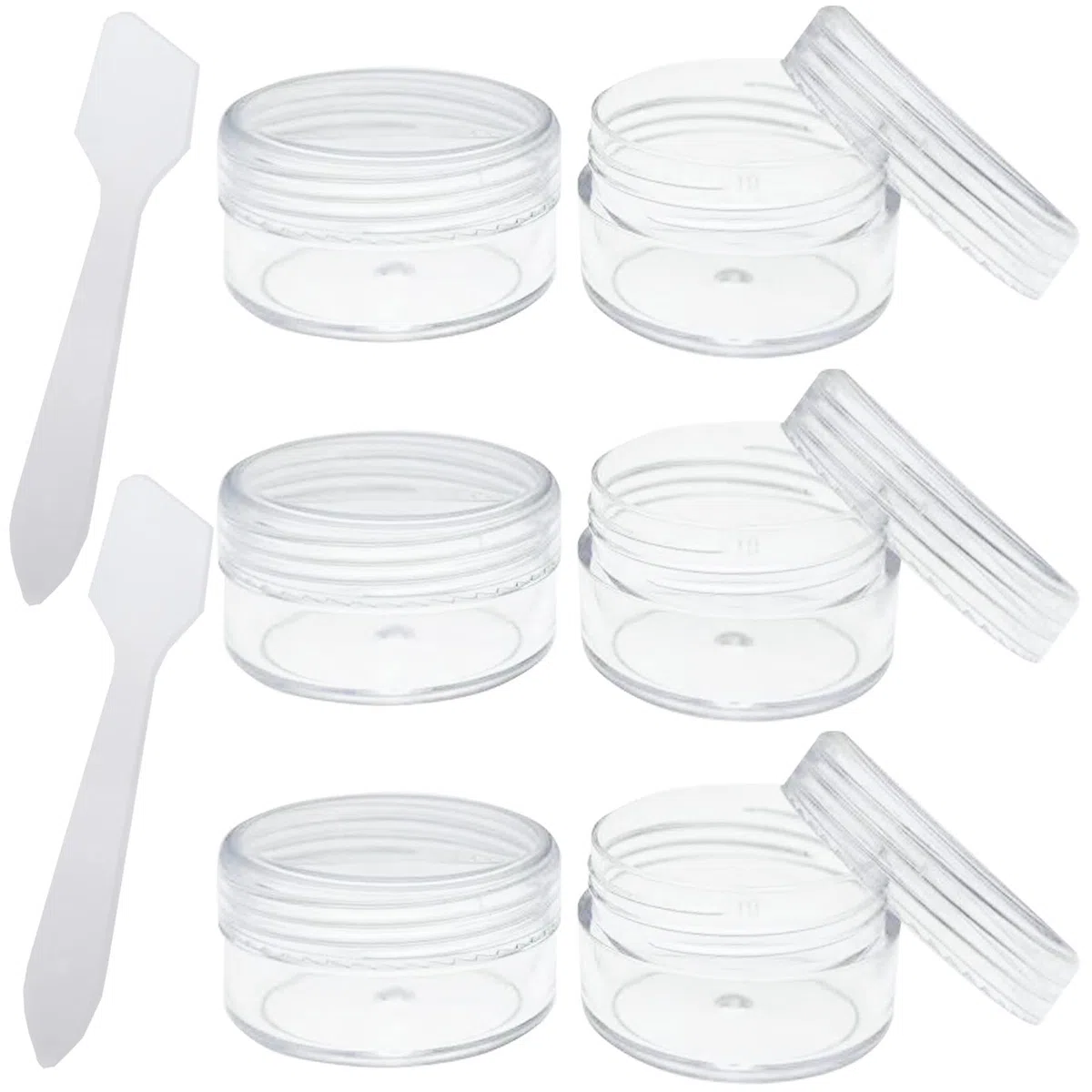 6 Stück Kleine Döschen 10ml mit Deckel Plastik Cremedosen zum Befüllen Leer Kosmetik Tiegel mit 2 Minispateln Creme Dosen Reise Töpfchen Döschen Set für Lippenbalsam, Lotion, Creme, Transparent