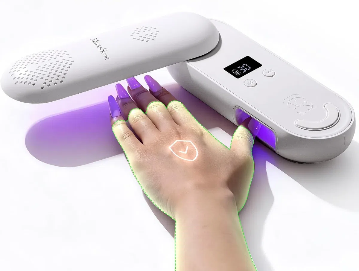 MelodySusie UV LED Nagellampe P-PLUS20F Kabellos Nageltrockner für Gelnägel | Anti-Schwarz, 240° Drehbar & Faltbar, LCD-Display, Aushärtung für Gel Nagellack，7800mAh Akku, 2,5 Stunden Vollladung