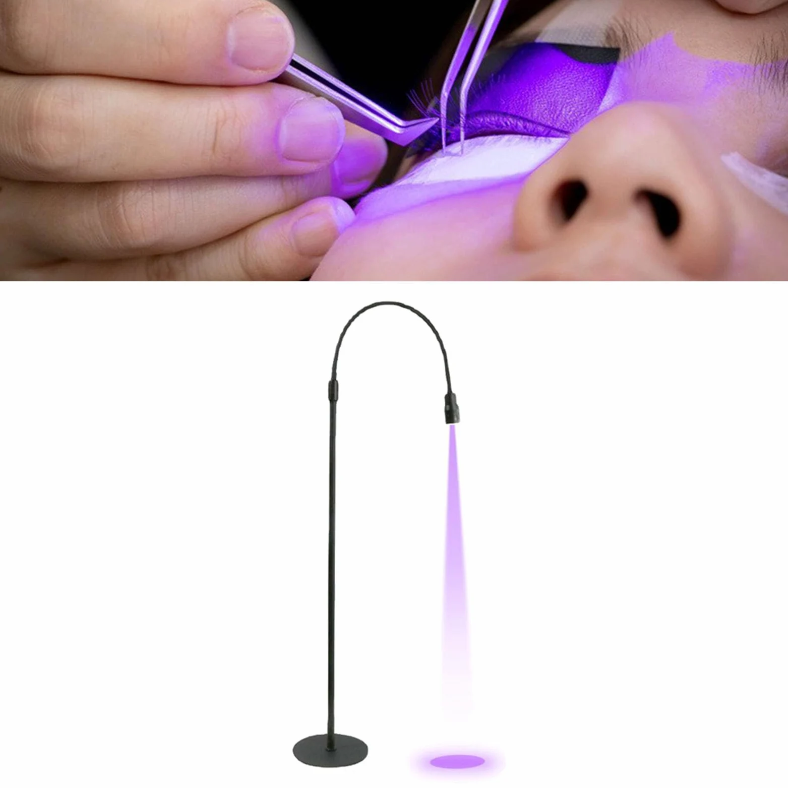 UV-Wimpernlicht für Wimpernverlängerungen, UV-Lampe mit Fußpedal, UV-Gel-Härtungs-LED, Verstellbare Schwanenhals-Wimpernlampe für Wimpernkünstler, Nail Tech Makeup Studios (10W)