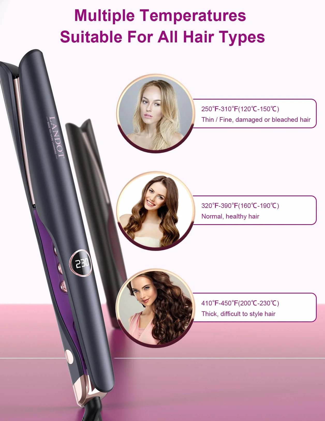 Glätteisen Locken und Glätten 2 in 1: LANDOT Haarglätter Lockenstab - Geschwungene Stylingplatten zum Glätten Locken Wellen - Verstellbarer Temperatur 120℃-230℃