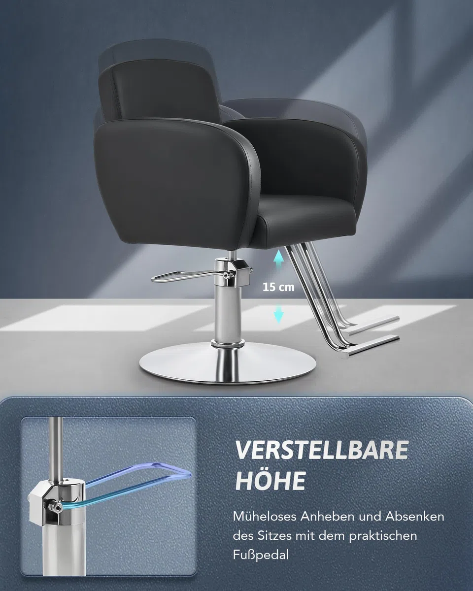 CO-Z Friseurstuhl Schwarz 41-56 cm Höhenverstellbar 360° Drehbar 250KG Barberstuhl