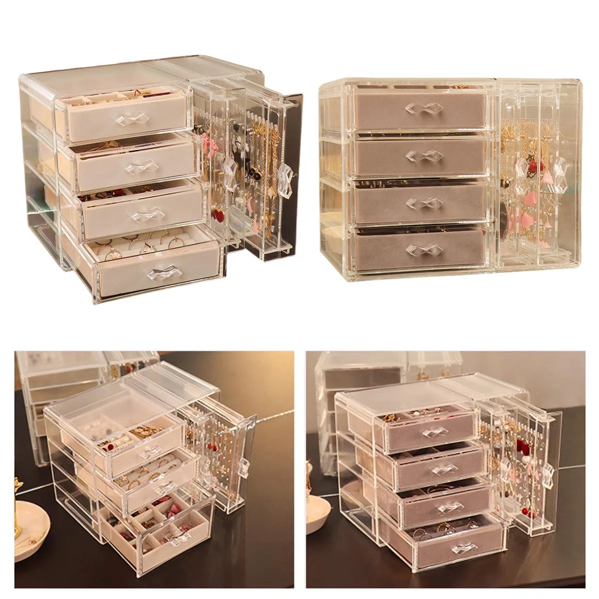 Mehrzweck Schmuck Aufbewahrungsbox mit 5 Schubladen, transparente Kunststoff Designs, tragbar für Ohrringe, Ringe und Armbänder, Ohrring Aufbewahrungsbox
