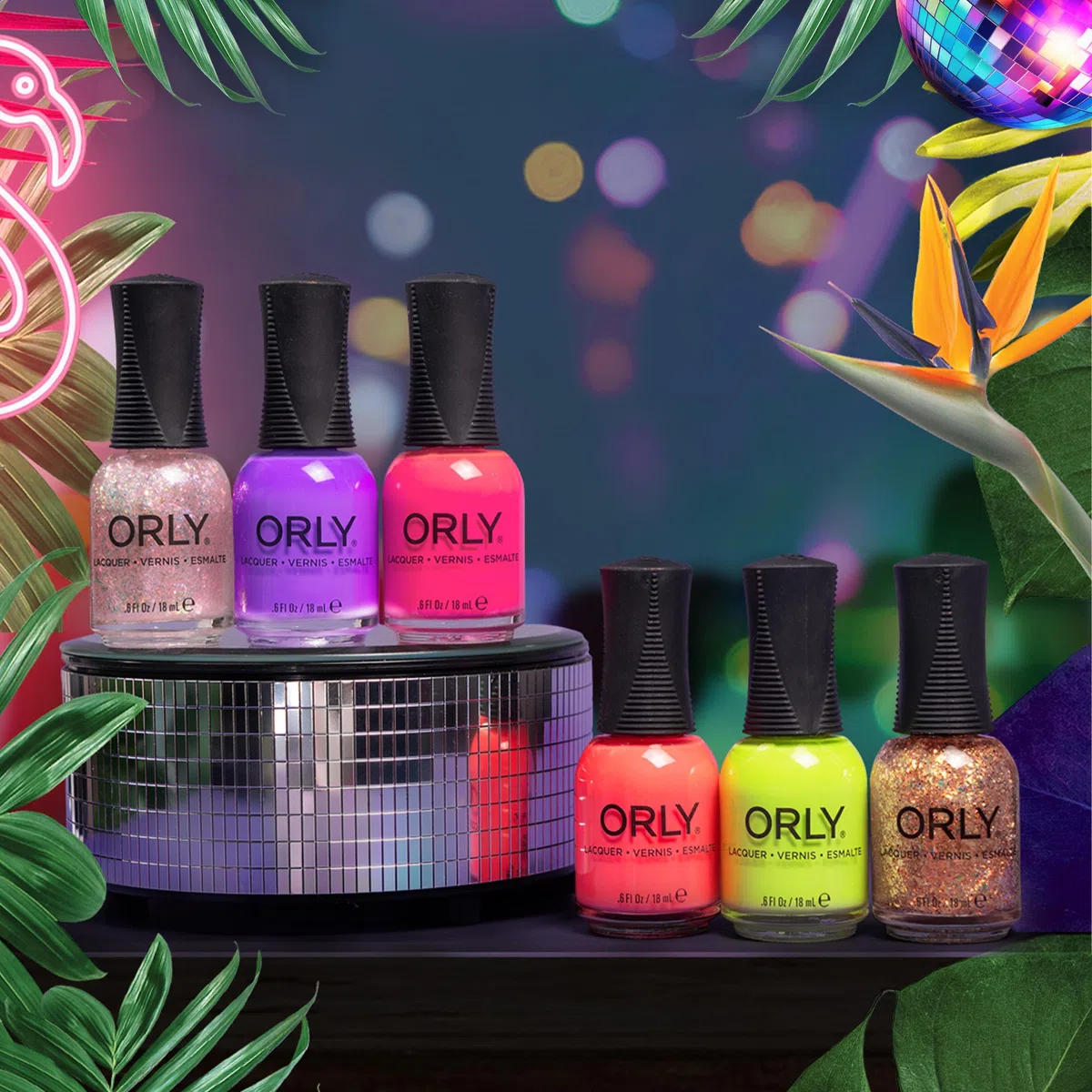 ORLY CLUB TROPICANA 6PIX Nagellack-Set – 6 Sommerfarben mit leuchtenden Neon-Crème-Lacken & funkelnden Effekt-Toppern, für auffällige Beach-Club-Maniküren