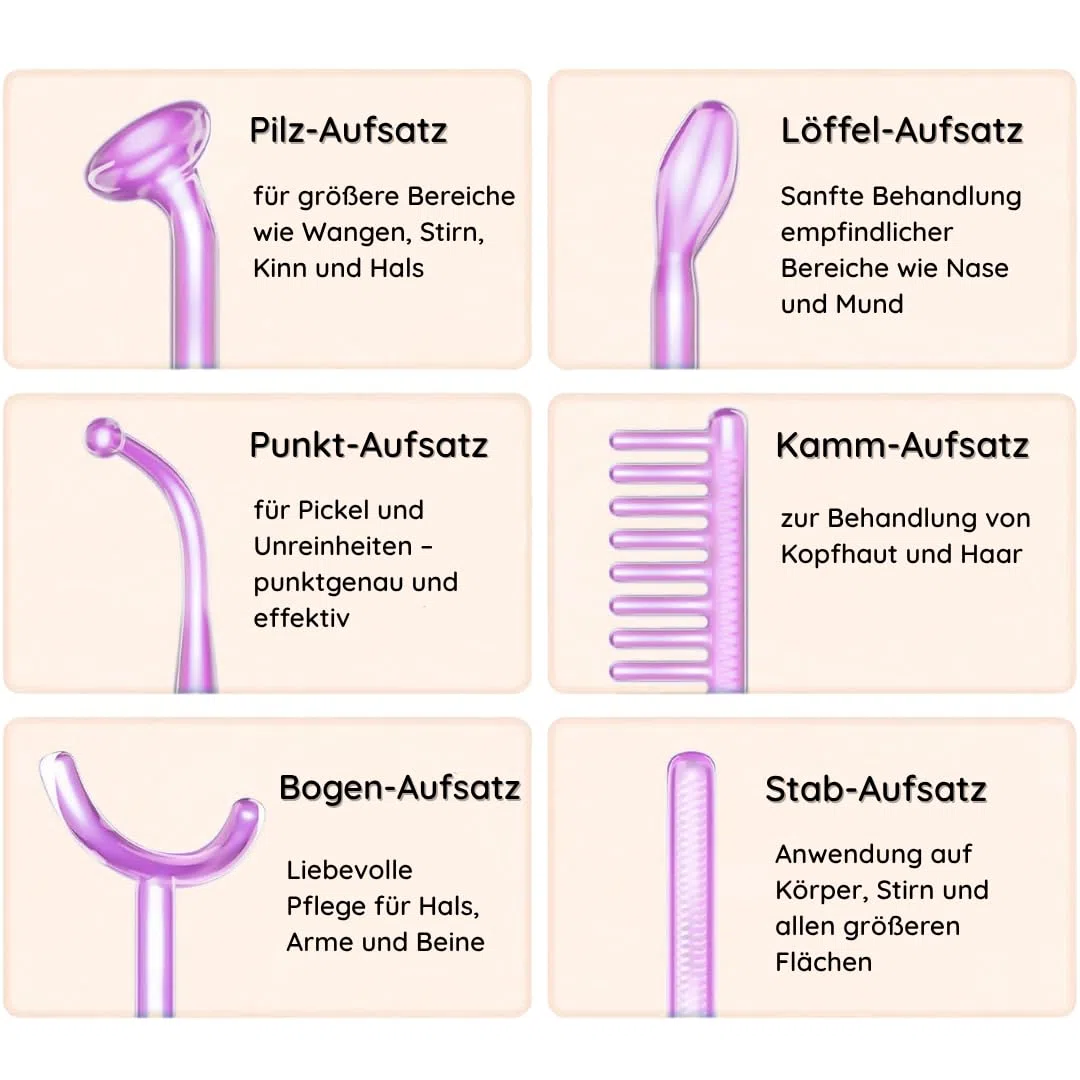 SkinAura Hochfrequenzstab Gesicht, Haare & Body mit 6 Elektroden | Akne, Faltenreduktion, Anti-Aging, Haarpflege | Gesichtsmassagegerät, HF Stab, Darsonval | Vielseitige Aufsätze für Gesicht, Kopfhaut & Körper