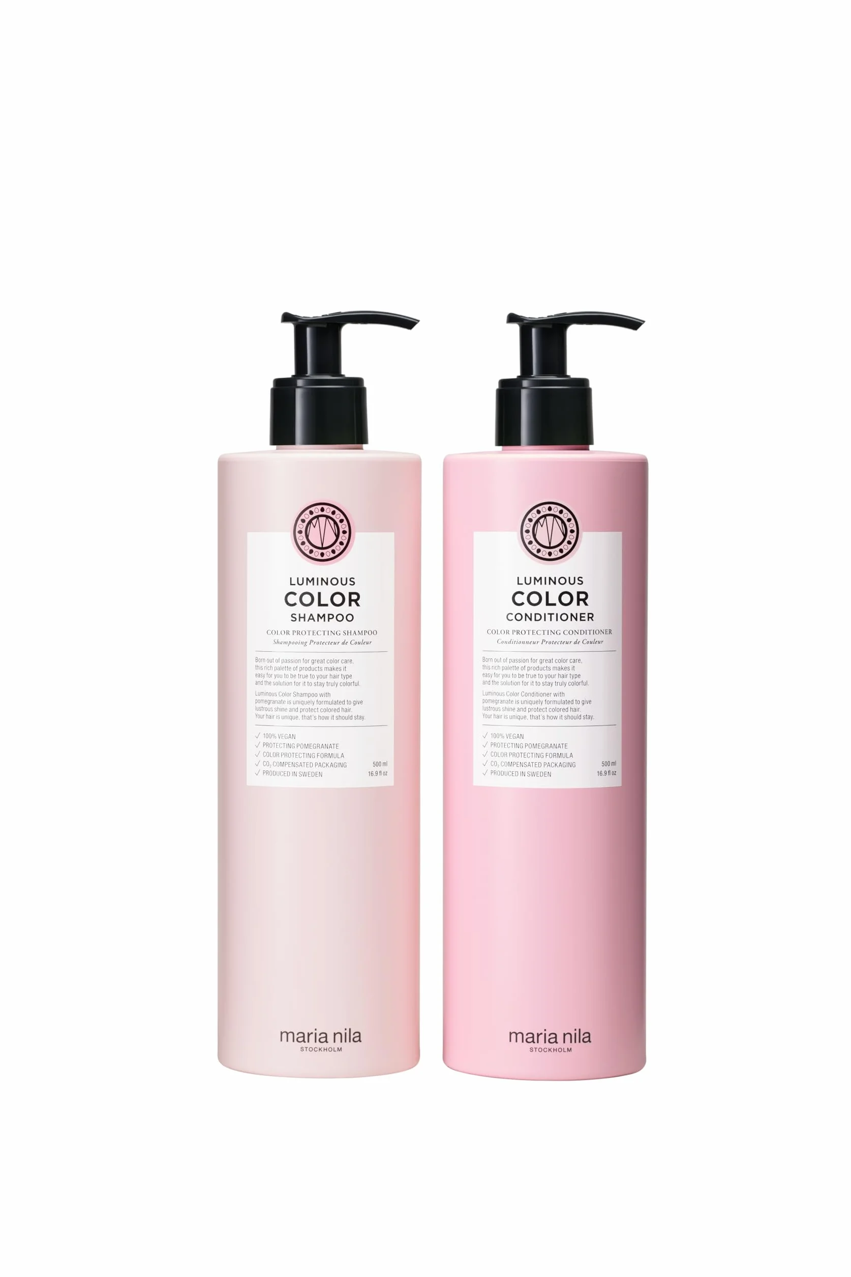 Maria Nila Shampoo und Conditioner Set für coloriertes Haar Farbschutz - Luminous Colour Duo Bundle Haarpflege Set mit Granatapfel und Colour Guard Complex, vegan, sulfat- und parabenfrei, 2x 500ml