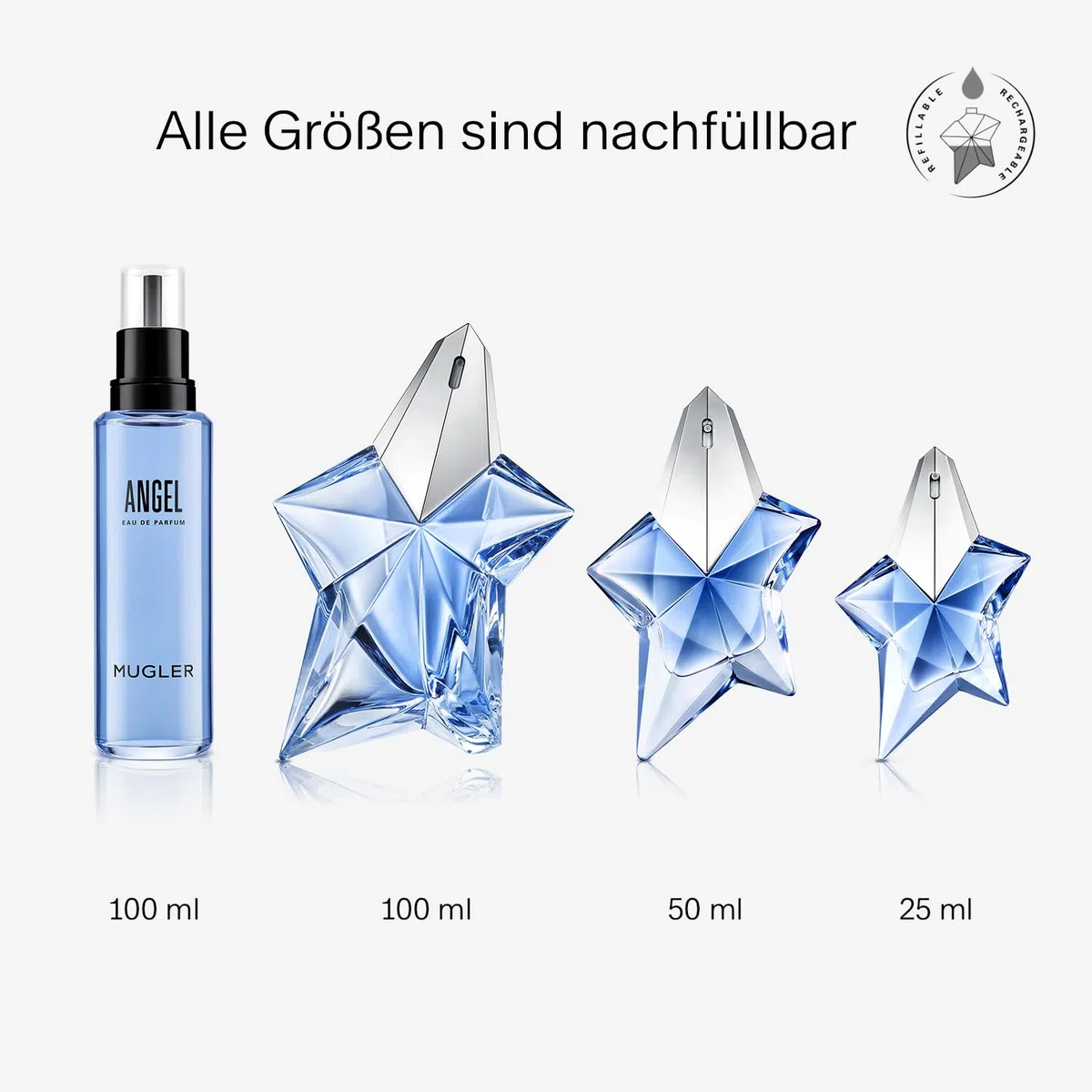Mugler Angel Set, Eau de Parfum 25 ml + Körpermilch 50 ml + Parfümierendes Duschgel 50 ml, Damen-Parfum, Amberartiger Gourmand-Duft, Faszinierender Duft