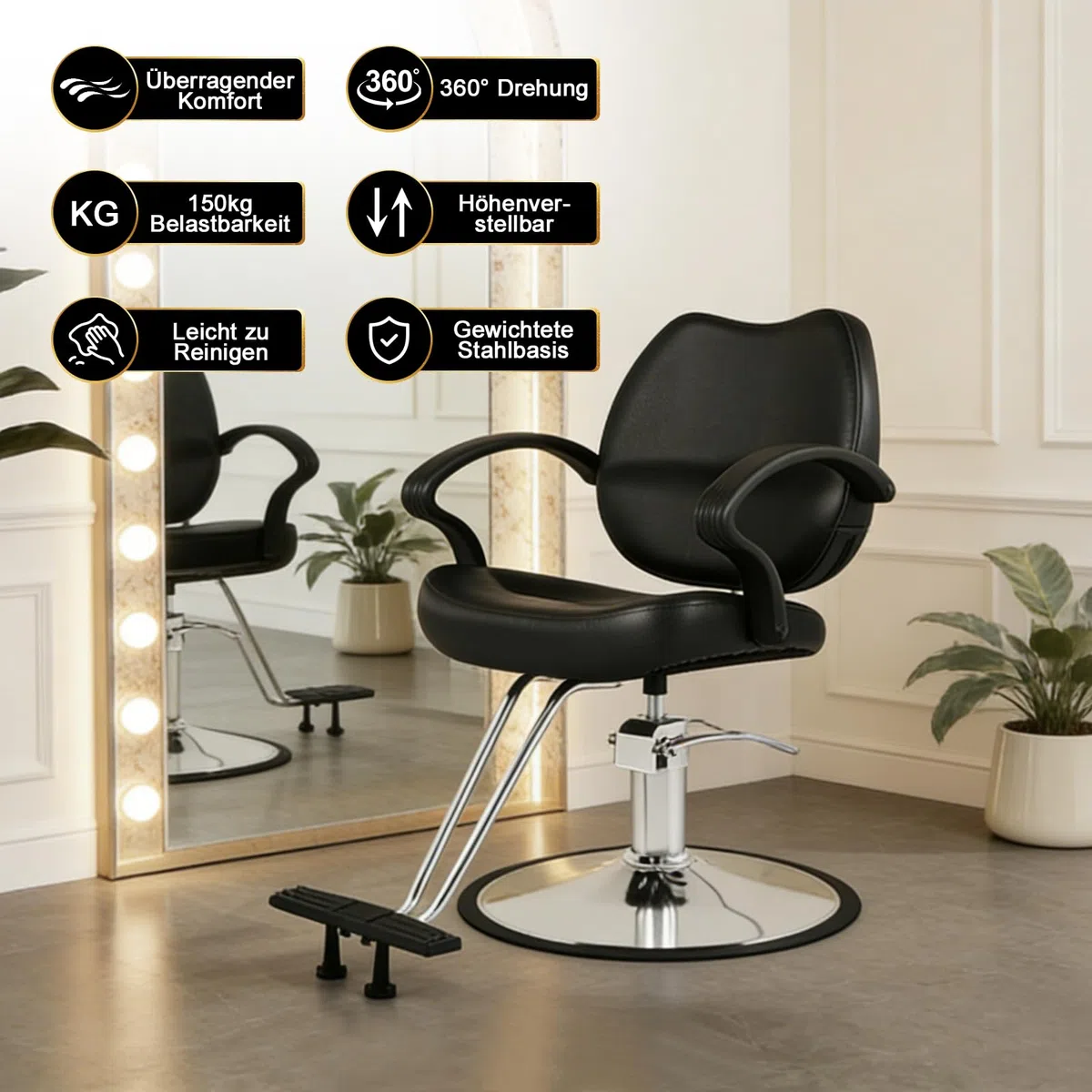 Artist Hand Friseurstuhl Hydraulischer Barberstuhl 360° Drehbar Höhenverstellbar Fußstütze Salon Barbershop