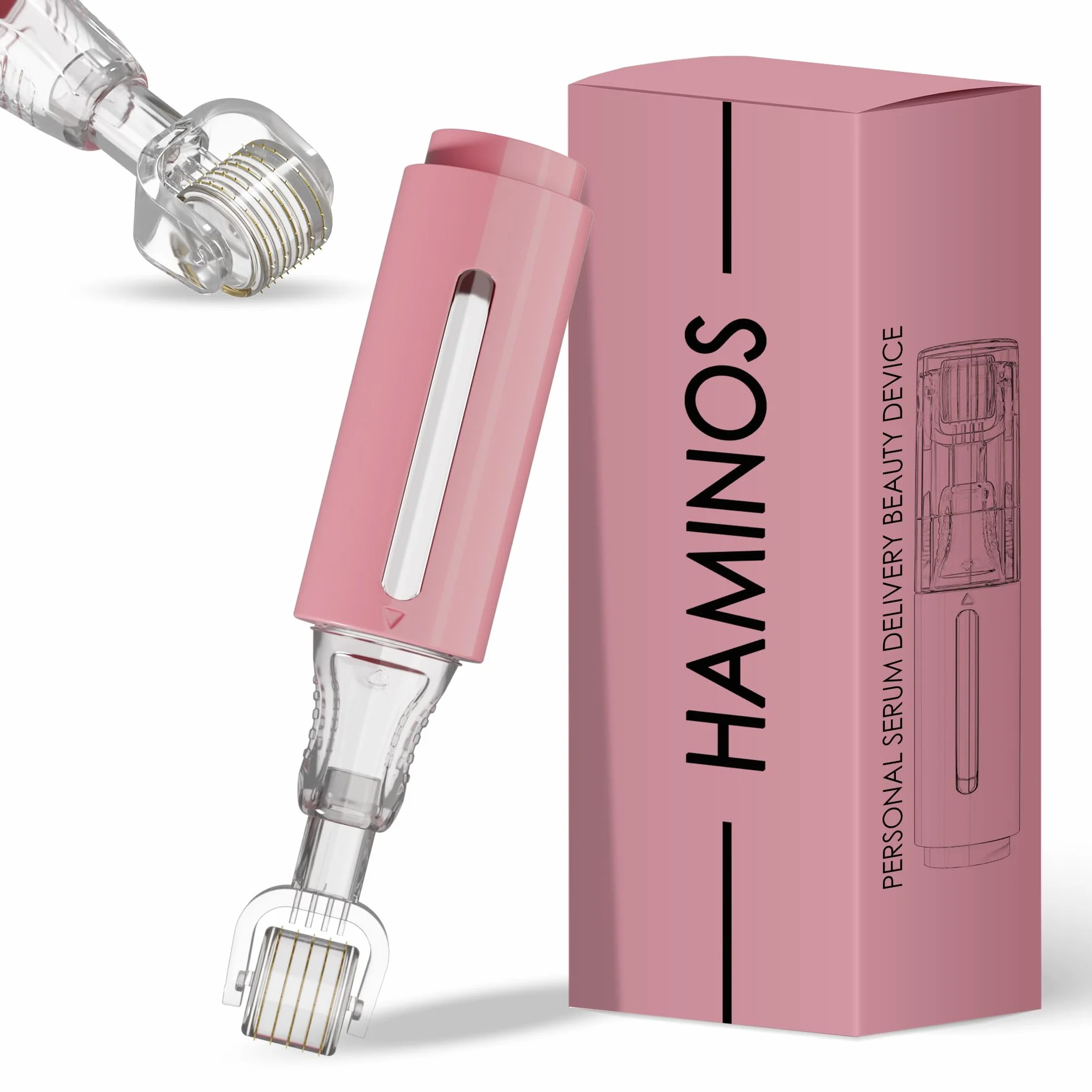 HAMINOS Derma roller 0,25 mm mit Tank für Lippen, Haut, Haare, Falten, Dehnungsstreifen, Hyperpigmentierung SOFORTIGE SERUMANWENDUNG, 105 Titannadeln
