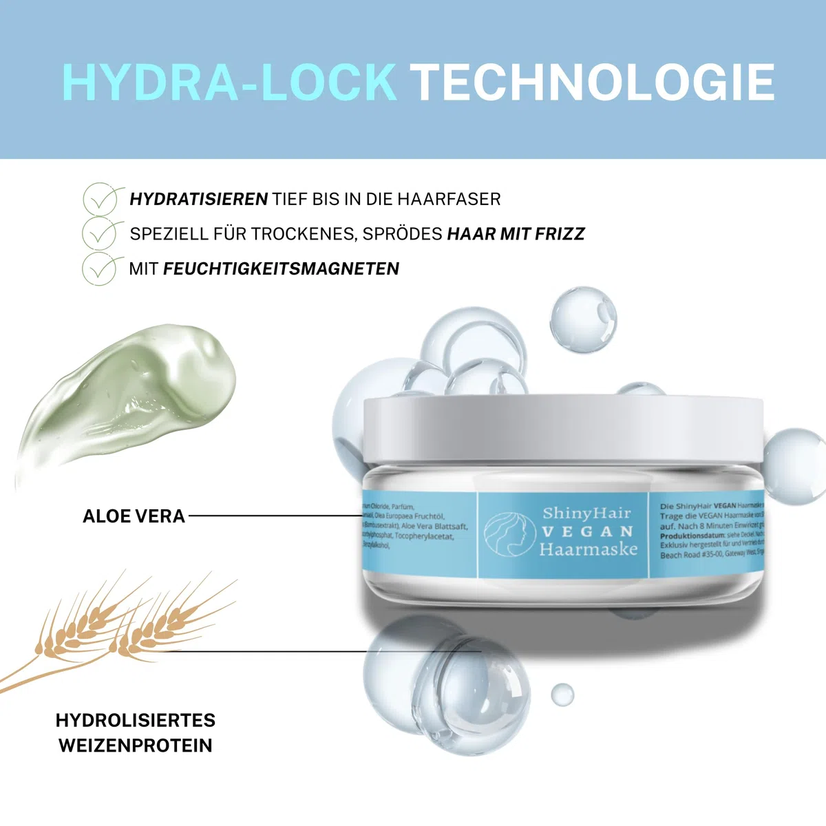 Haarmaske mit Keratin, Rosmarinöl & Arganöl, vegan, 3er Pack | vegane Keratin-Haarkur, für trockenes & strapaziertes Haar, spendet Feuchtigkeit, für glänzendes Haar, 1-2x pro Woche