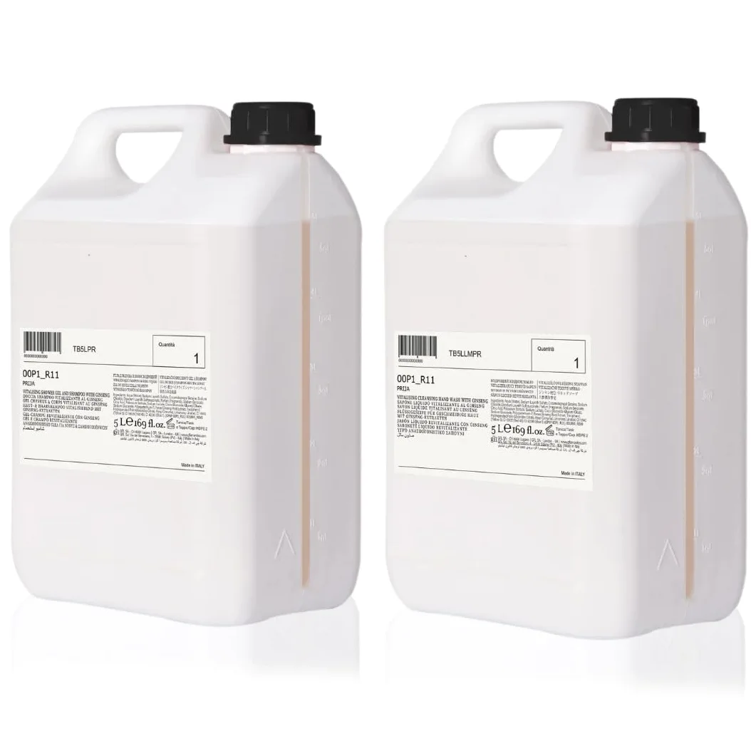 Prija Flüssigseife & Duschgel-Shampoo Set - 2 x 5L Nachfüllpackung - Natürliche Formel mit Pflanzenextrakten, Sanft für Haut und Haare, Ideal für Hotels, Spas und Zuhause, Made in Italy