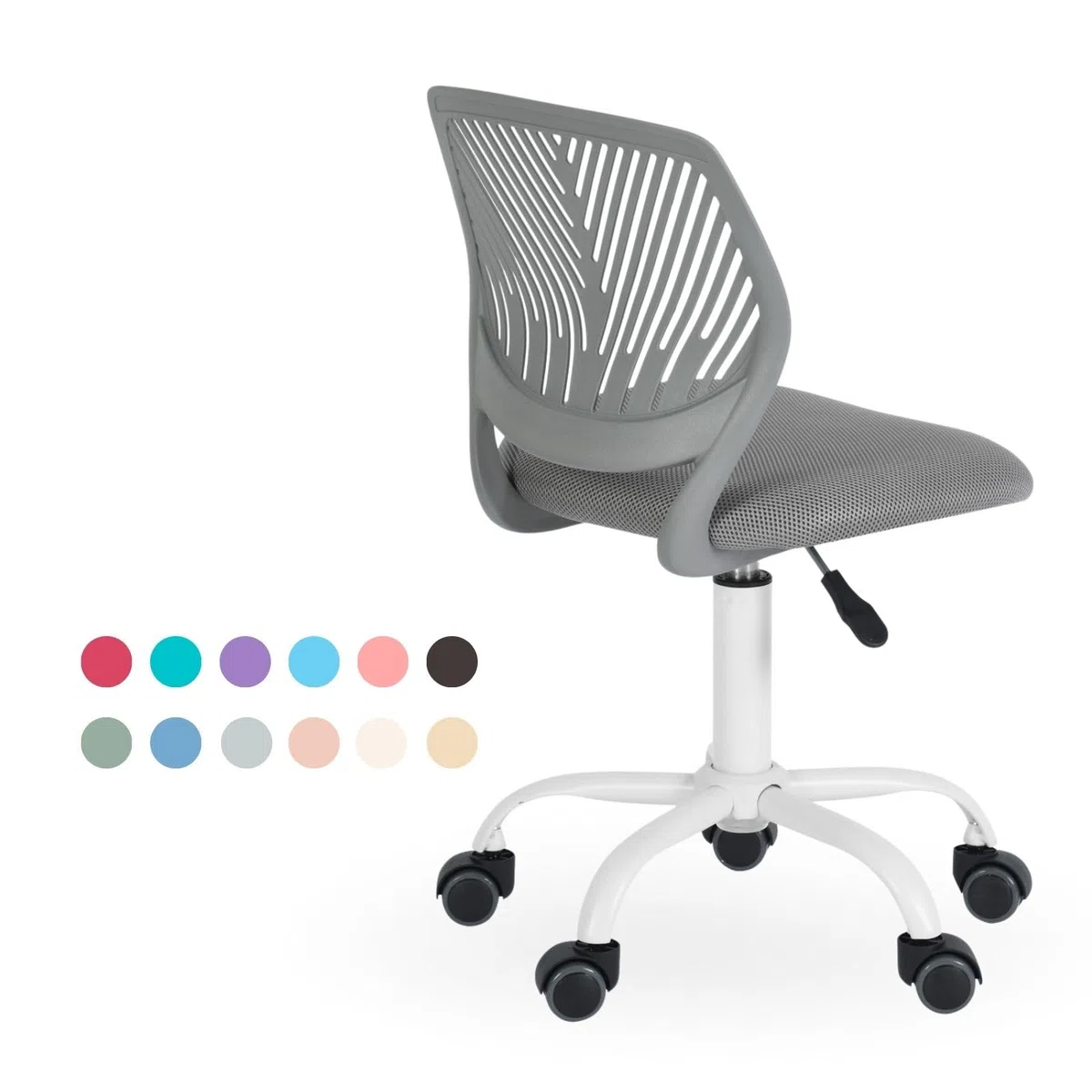 FurnitureR Friseurstuhl ergonomischer Drehstuhl ohne Armlehnen, höhenverstellbar, Netzrückenlehne, Metallfuß mit Rollen, 38x40cm Sitz, 130kg, Dunkelgrau