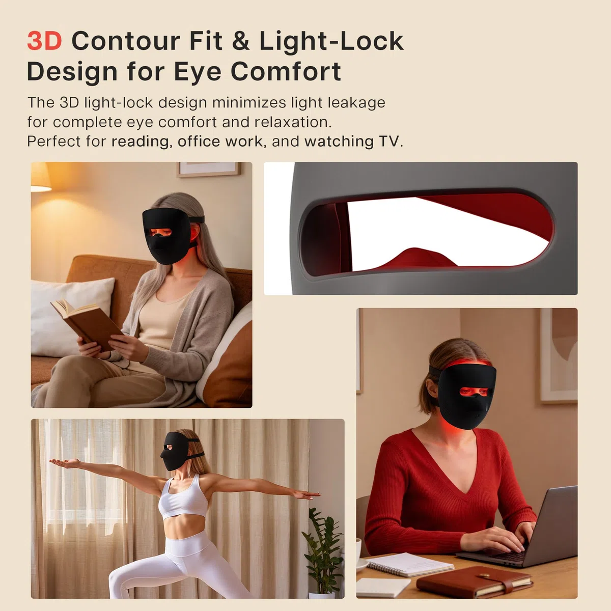 VRAIKO 9D LED Gesichtsmaske | Rotlicht Maske Gesicht mit 4 Modi, 328 LEDs, 3D Airflow Design & Light-Lock für Ultra-komfortables Gesichts-Spa | Premium Beauty Geschenke für Frauen Männer (schwarz)