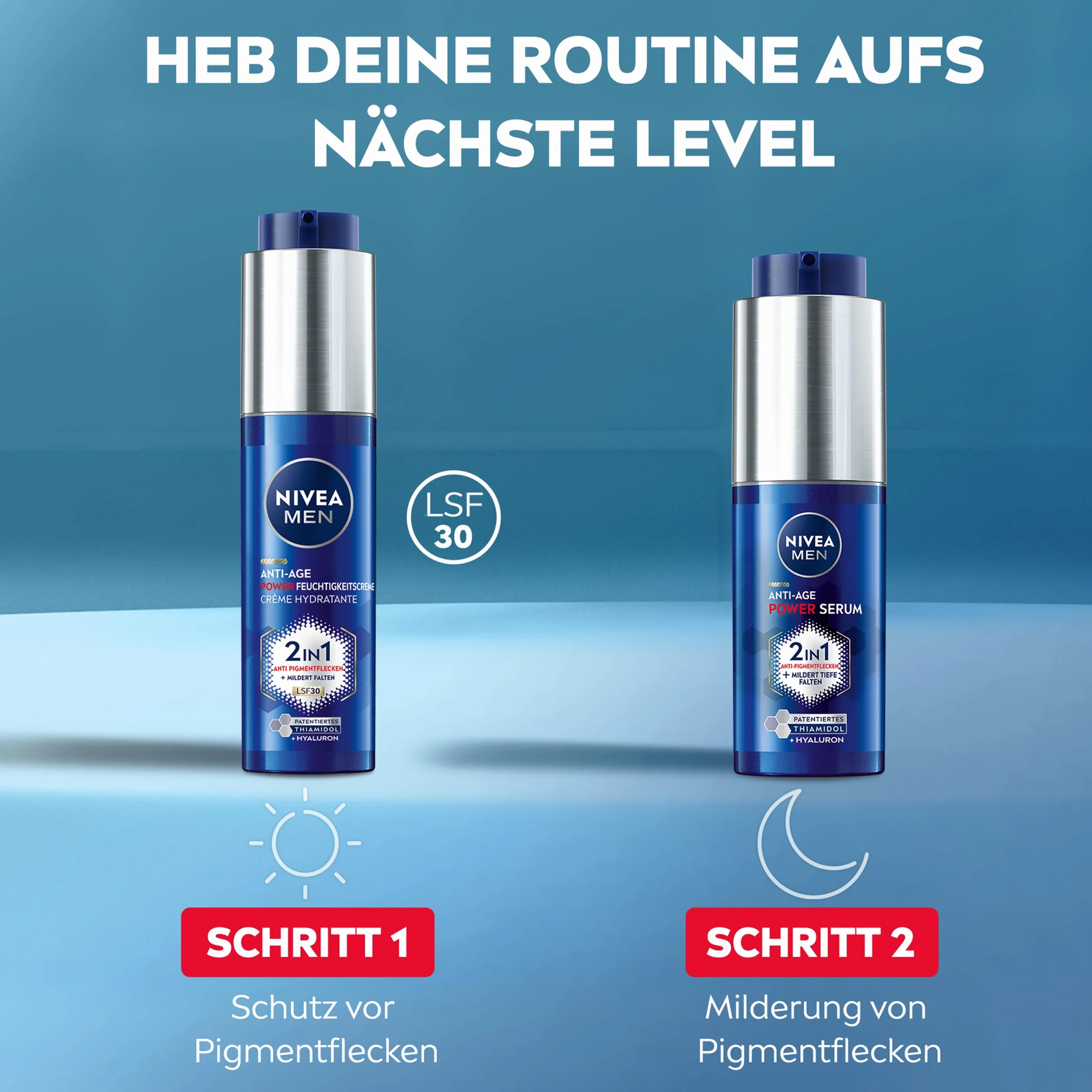 NIVEA MEN Anti-Age Gesichtspflege Set – Geschenkset mit Anti-Age Power Serum (30 ml) und Feuchtigkeitscreme (50 ml) – Pflegeset für jünger aussehende Haut in 2-4 Wochen
