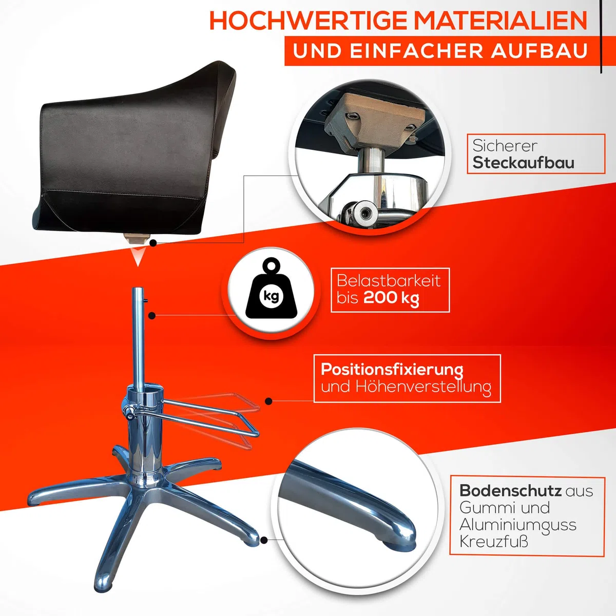 Friseurstuhl höhenverstellbar Kreuzfuss Aluminiumguss Hydraulik Coiffeurstuhl Design 04
