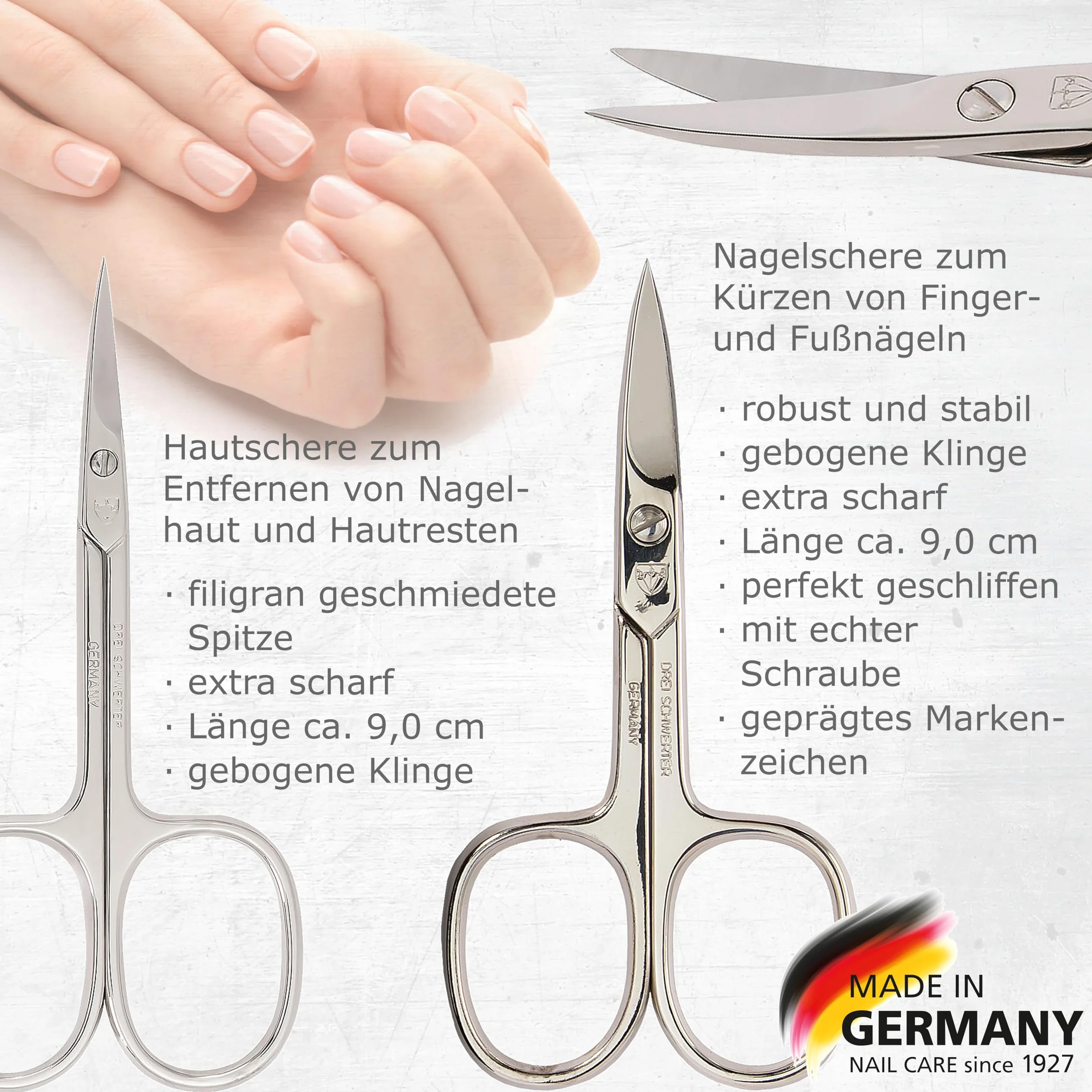 DREI SCHWERTER Germany Maniküreset Nagelnecessaire 'Andria' - 8-tlg. aus schwarzem Kunstleder, Inhalt: Nagelschere, Nagelzange, Glasnagelfeile, Hautschere, Pinzette und vieles mehr!