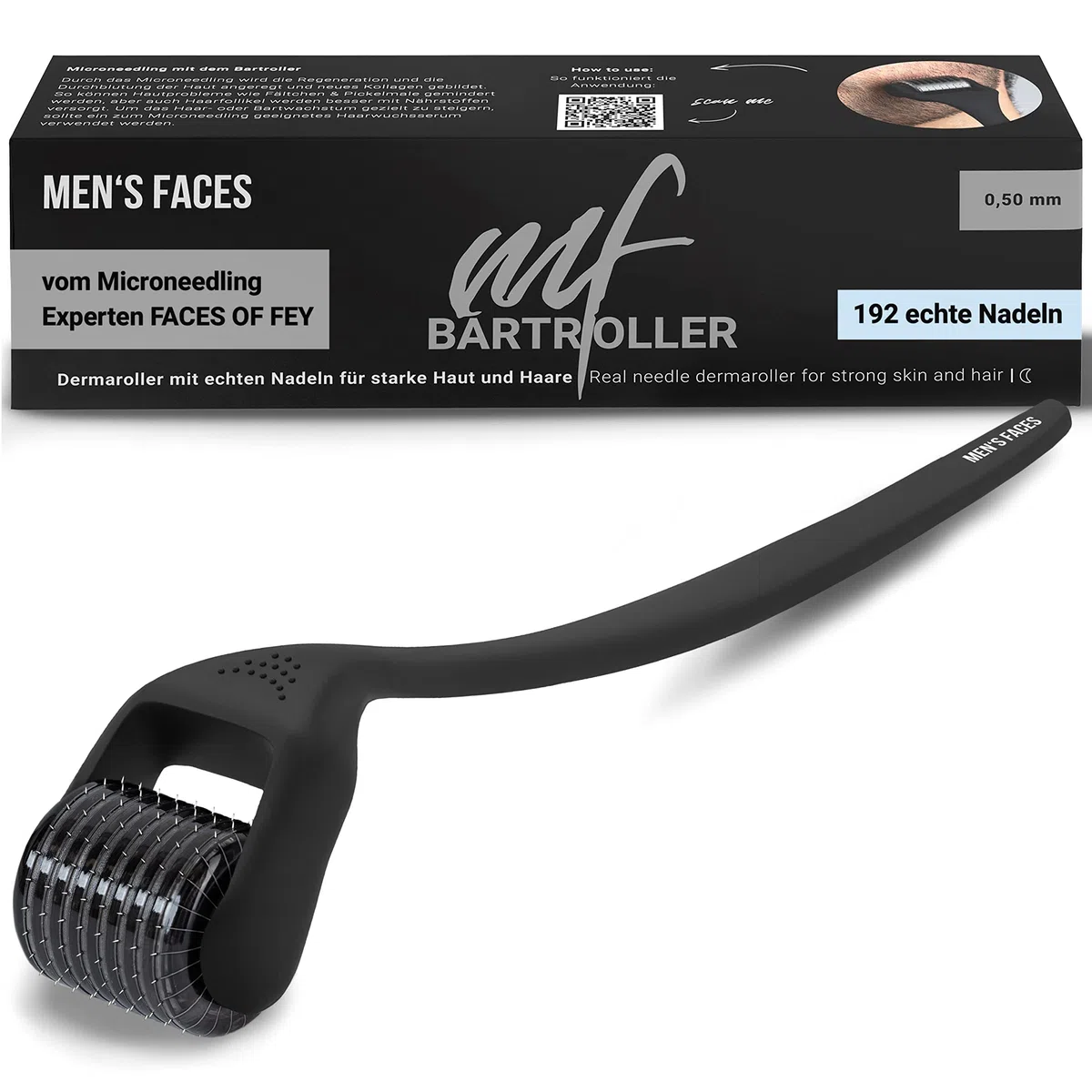 Bartroller 192 ECHTE Nadeln Dermaroller 0,5mm für Männer Bartwuchs & Haarwachstum beschleunigen