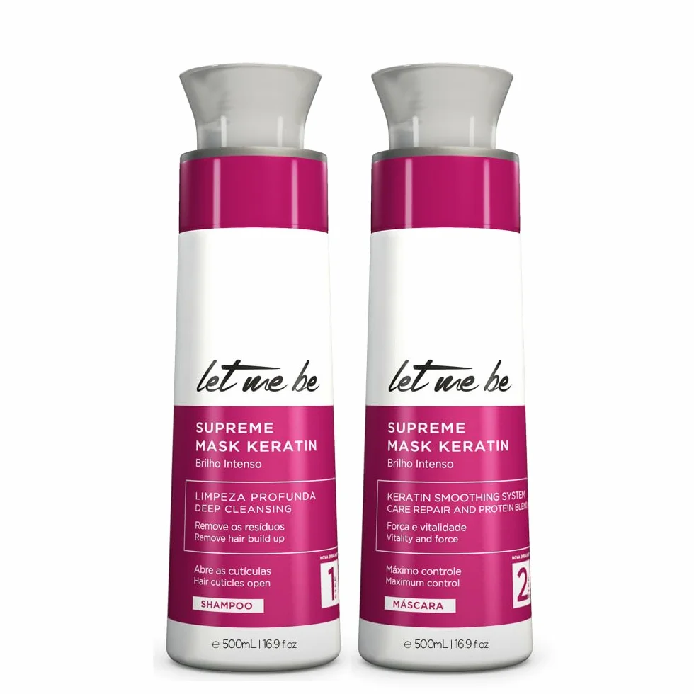 Let Me Be – Supremeliss Mask Keratin Straightening Kit, 2 in 1, Anti-Rückstände-Shampoo und Maske, Tiefenreinigung und 100% brasilianische Glättung, langanhaltend (2 x 500 ml)