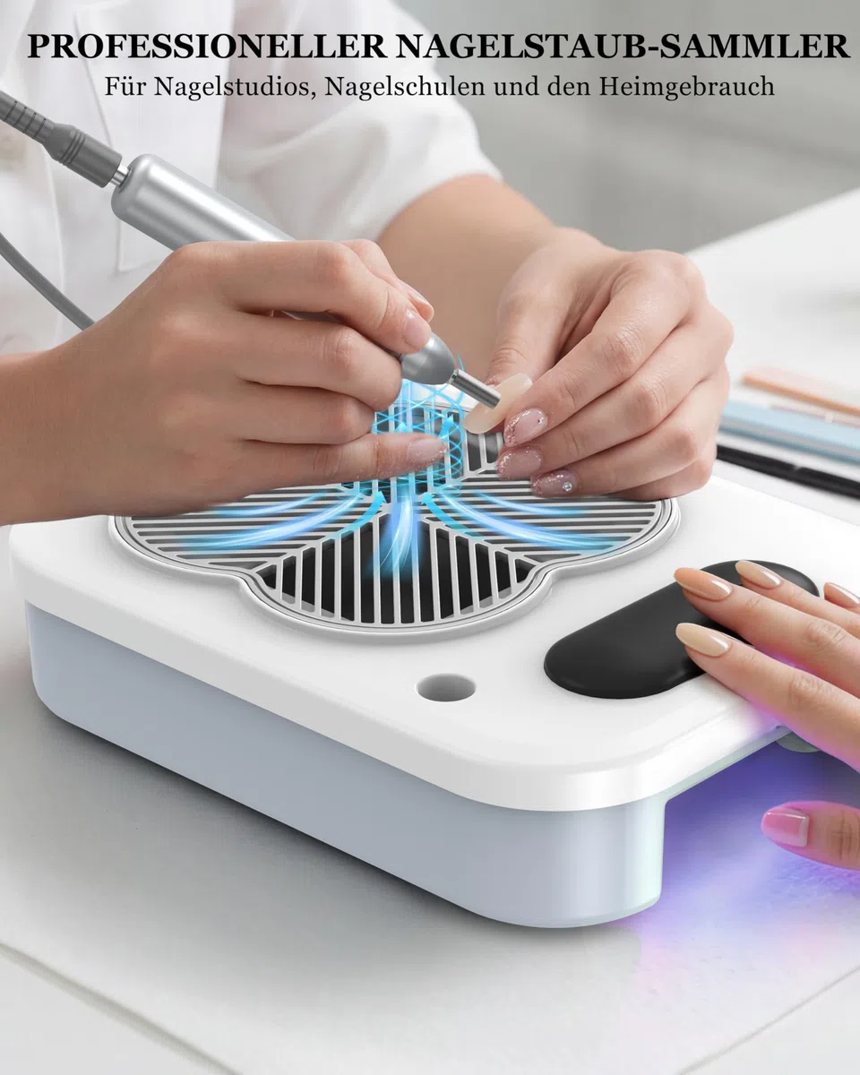 Elektrische Nagelfräser mit UV-LED Nagellampe & Nagel Staubabsaugung (Stufenloses Getriebe) : 3-in-1-Nagelstaubsauger für Maniküre, Pediküre, Polieren, Acryl Gel Nagelschleifer für Salon und Zuhause