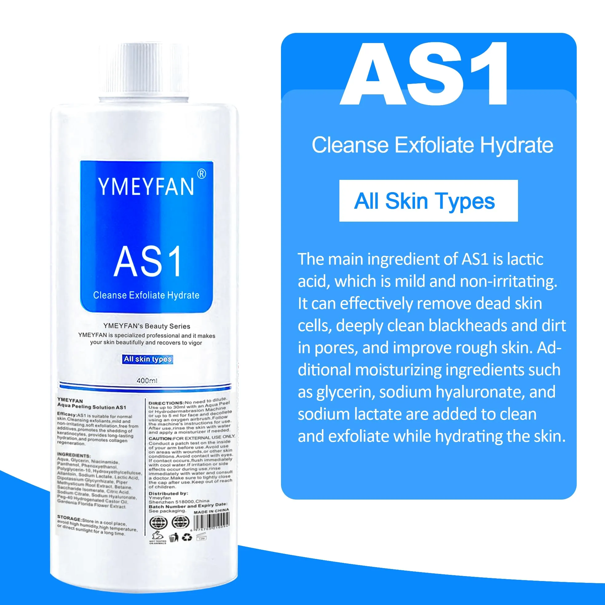 YMEYFAN Aquafacial Lösungen(English Ver.), AS1 SA2 AO3 Aqua Peeling Solution für Professionelle aqua facial gerät, Hydra Gesichtsbehandlung lösung, reinigendes, Peeling (400 ml/3 Flaschen)