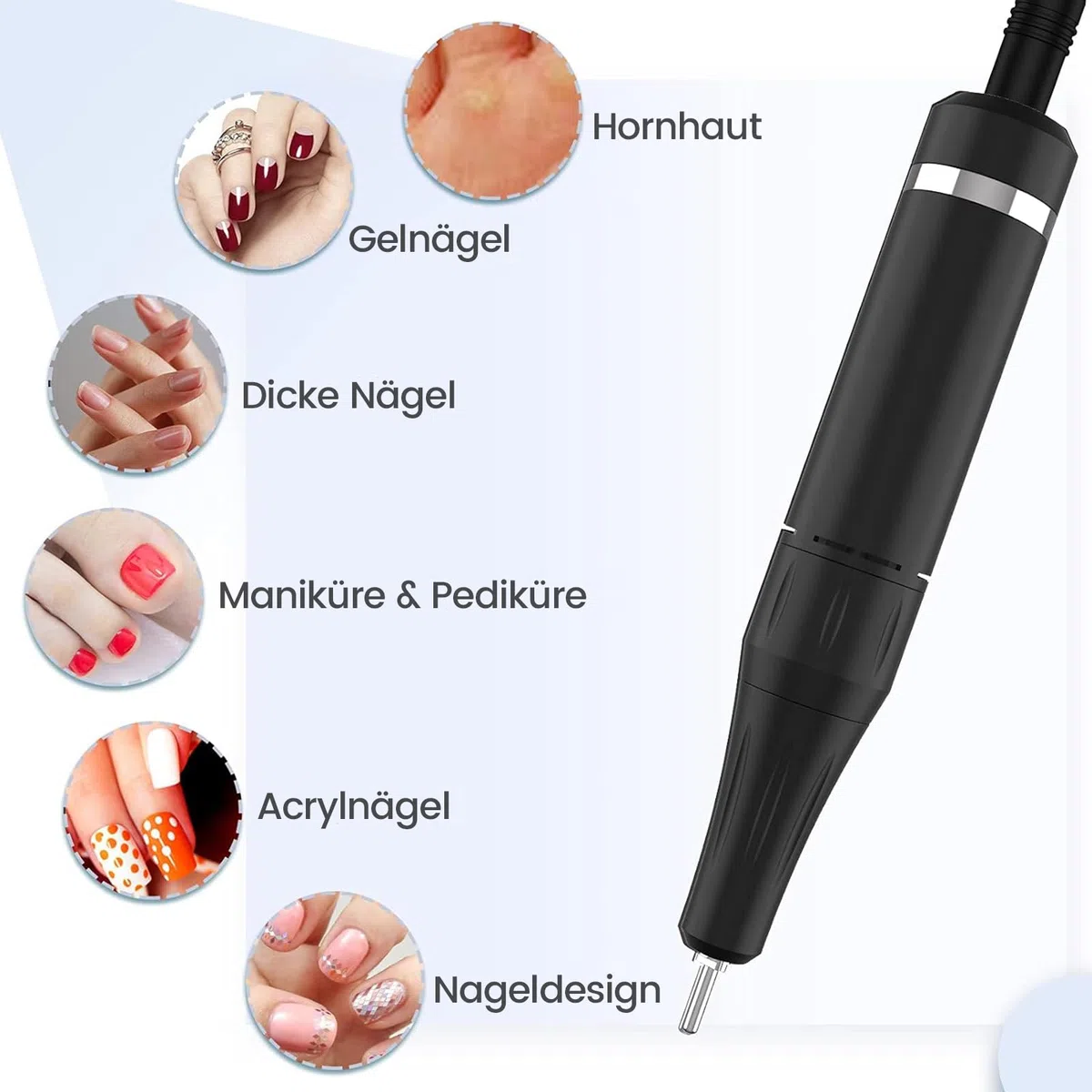 Nagelfräser Akku, Maniküre Set Elektrische Nagelfeile 35000 U/Min, Delanie Nagelfräser Für Gelnägel Acrylgel Nagelhaut Entferner, Pediküre Nageldesign mit LED-Anzeige USB-Aufladung -Schwarz