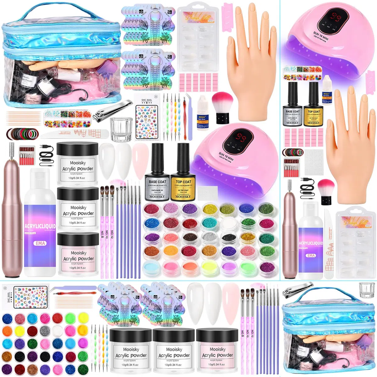 Major Dijit Acryl Nägel Starterset mit LED UV Lampe Acrylpulver, Nagelfräser, Nageldesign Set, Nagelbürste, Nagelspitzen, Topcoat & Basecoat – Komplett Set Maniküre zu Hause