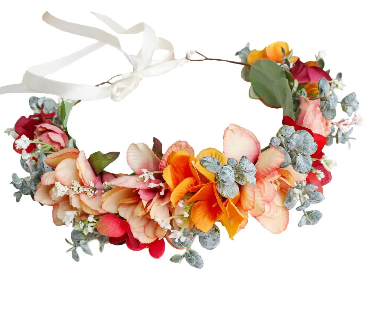 Frauen Floral Crown Mädchen Floral Stirnband Haar Kranz Blume Kopfschmuck Halo Boho Party Abschlussball Hochzeit Fotos Orange