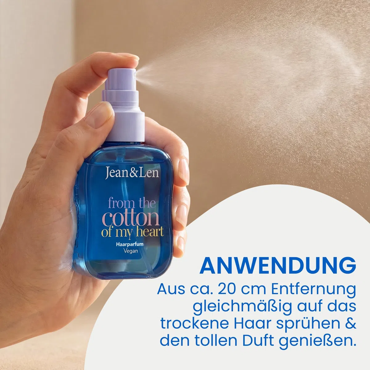 Jean & Len Haarparfum From the Cotton of My Heart, sanfter Duft nach frisch gewaschener Wäsche, pflegende Formulierung mit Aminosäuren & Panthenol, für natürlich glänzendes Haar, vegan, 105 ml