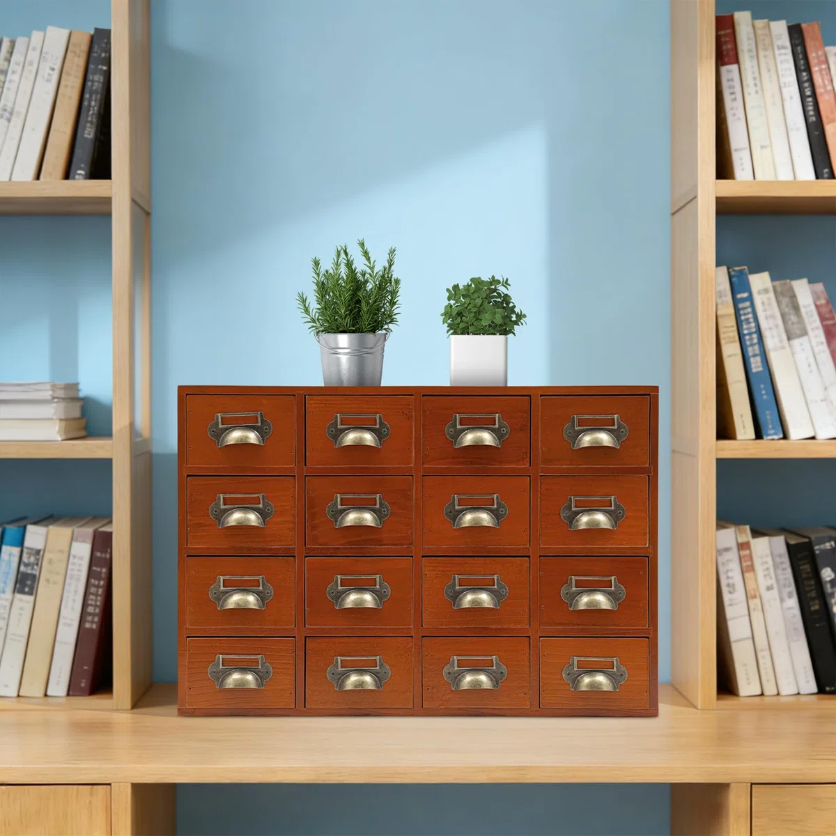 Schreibtisch Organizer 16 Schubladen Aus Holz, Kommode Mit Schubladen Für Schreibtisch & Büro, Organizer Schublade 50x10x35cm Mit Muschelgriff Für Kosmetik & Schmuck