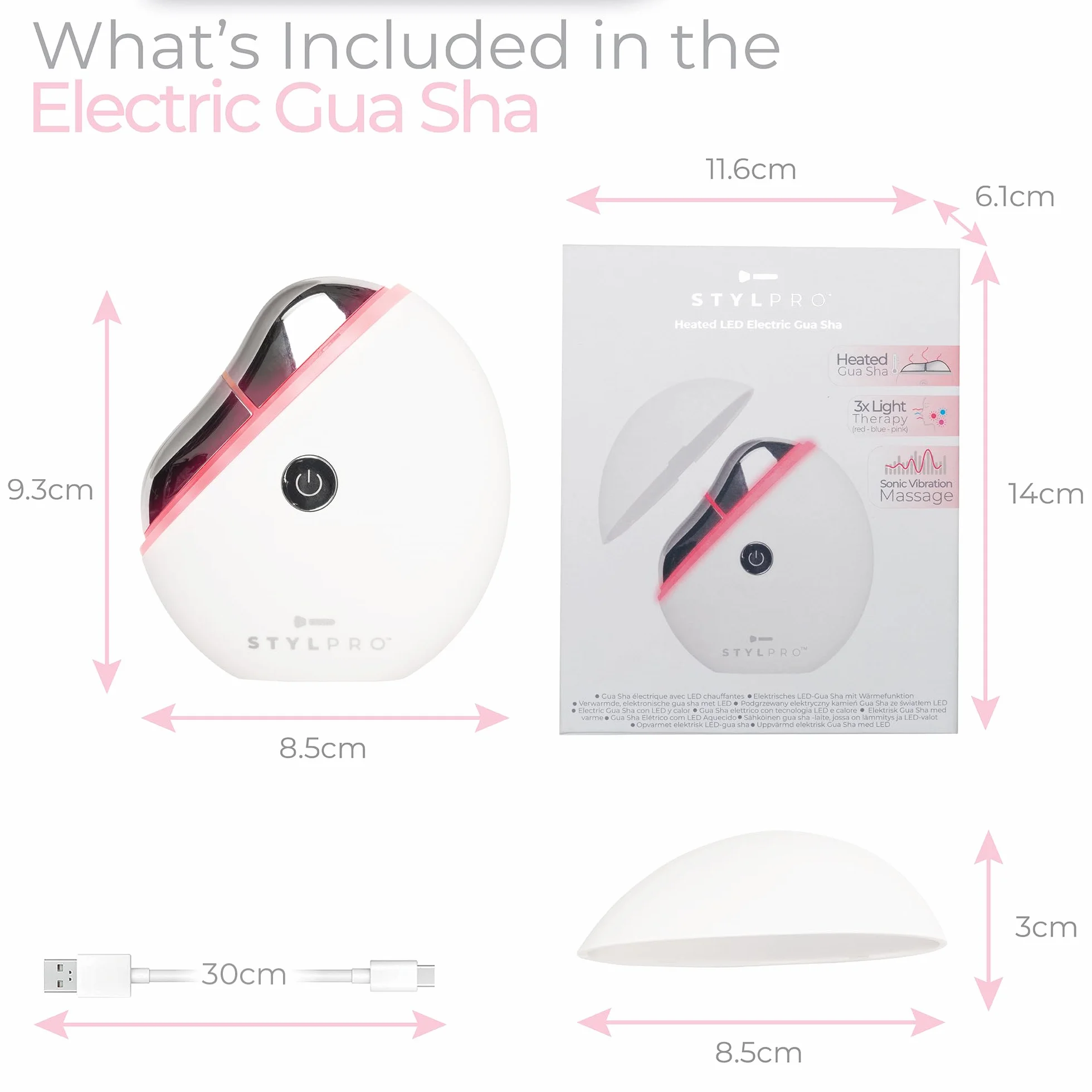 STYLPRO 6 in 1 Beheiztes LED-elektrisches Gua Sha - Gesichtsformung & Lifting Tool mit Rotlichttherapie & beruhigender Wärme - Vibration für Lymphdrainage & strahlende Haut