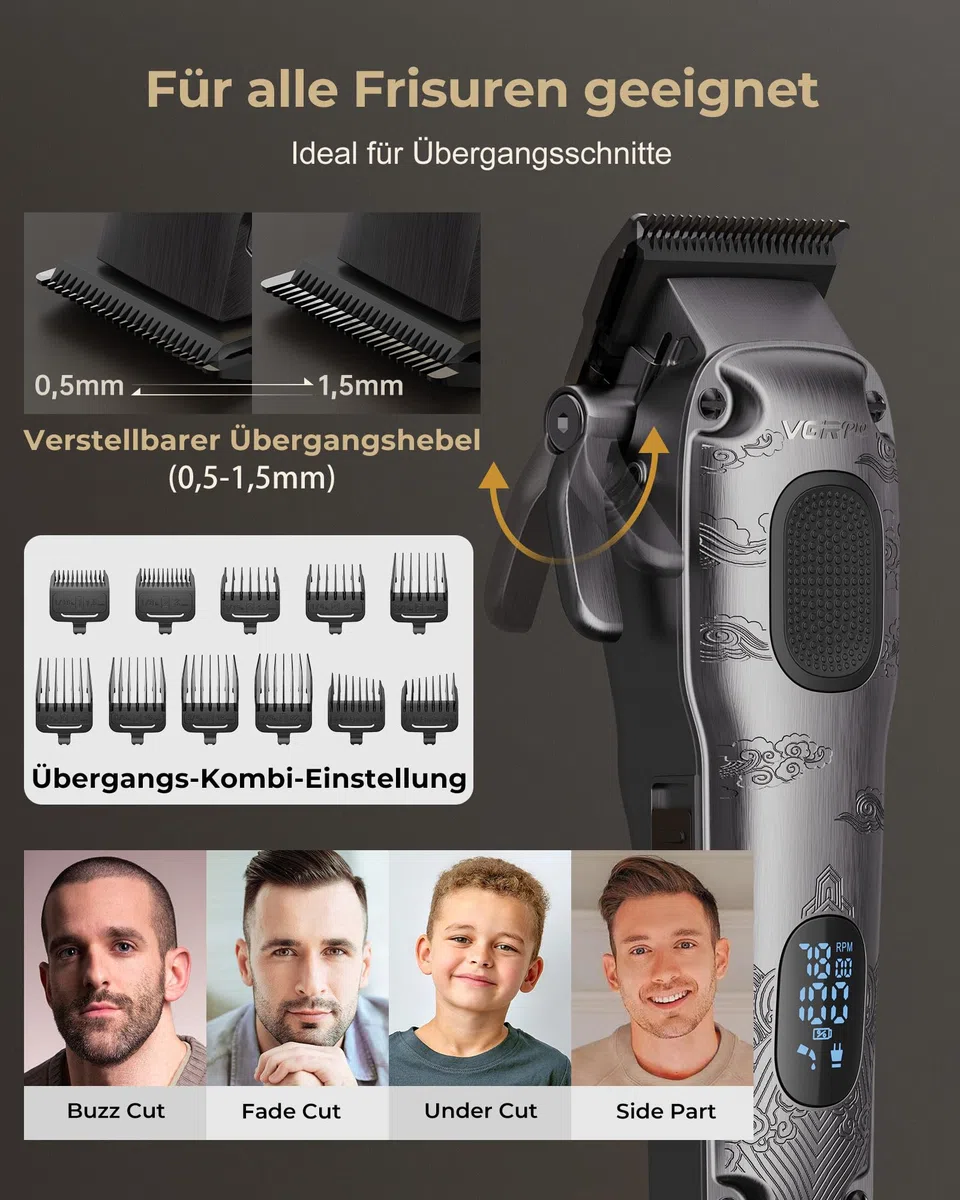 VGRPRO Kabellose Haarschneidemaschine Profi für Männer, Elektrischer Trimmer Herren Set mit Paket Box (Gray)