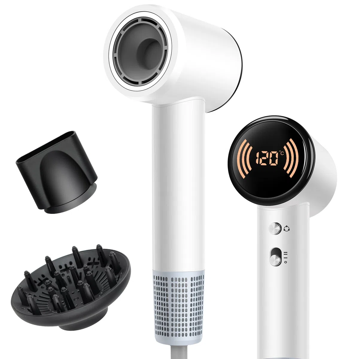 Föhn mit Diffusor, Ionen Reisefön Haartrockner, 1600W mit 110.000 U/min Motor für Leise Schnelles Trocknen, Klein Leicht Fön, mit Stylingdüse, für Damen Herren, Professioneller Salon-Föhn für Zuhause