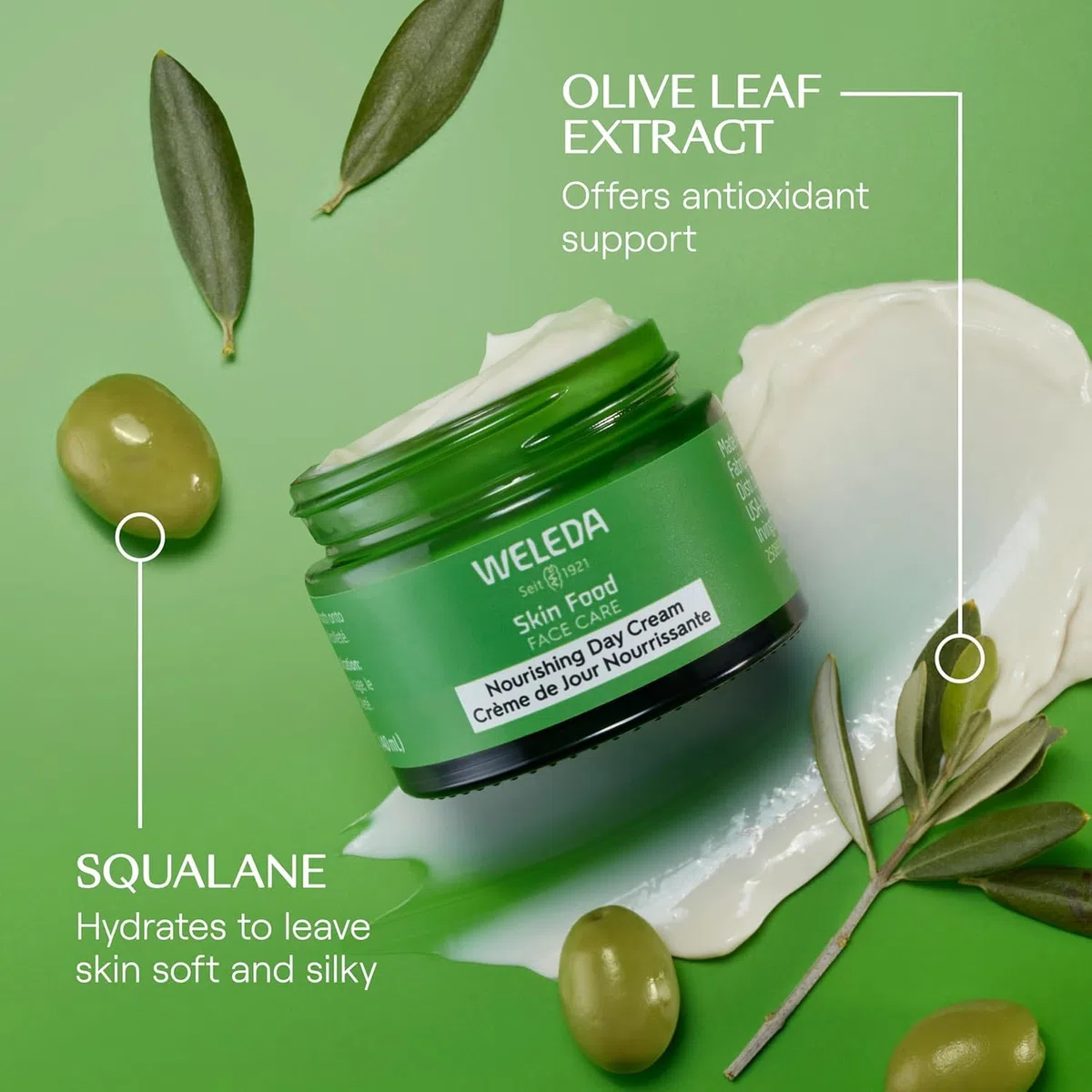 Weleda Skin Food Face Care Pflegende Tagescreme, 300 ml, pflanzenreiche Feuchtigkeitscreme mit Olivenblatt-, Squalan- und Kamillenextrakt