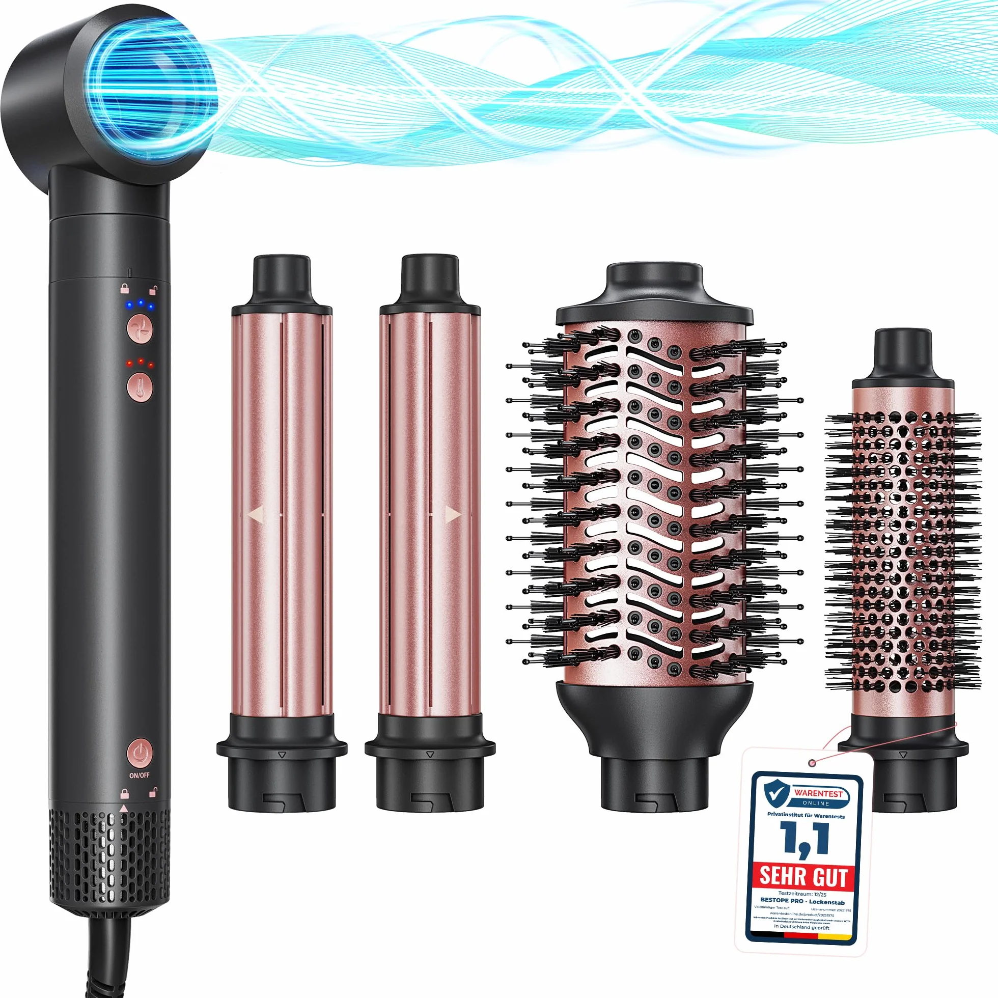 BESTOPE PRO Hairstyler 5 in 1 110,000 RPM Ionen Reisefön Multi-Hair Styler Set Automatischer Luft-Lockenstab
