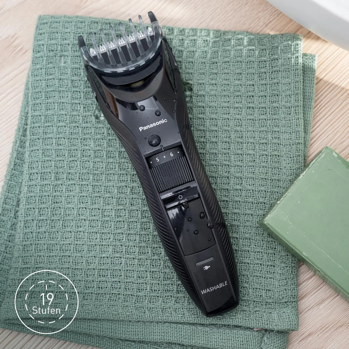 Panasonic ER-GC53K503 Haarschneider, kabelloser wasserdichter Trimmer, 19 Längeneinstellungen, Schwarz