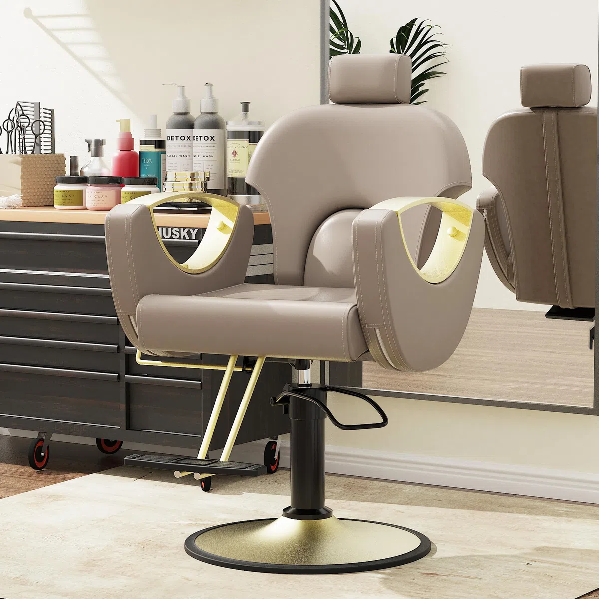 Friseurstuhl Hydraulisch Kippbar 360-Grad-Drehung Frisörstuhl Schönheitssalon Grau