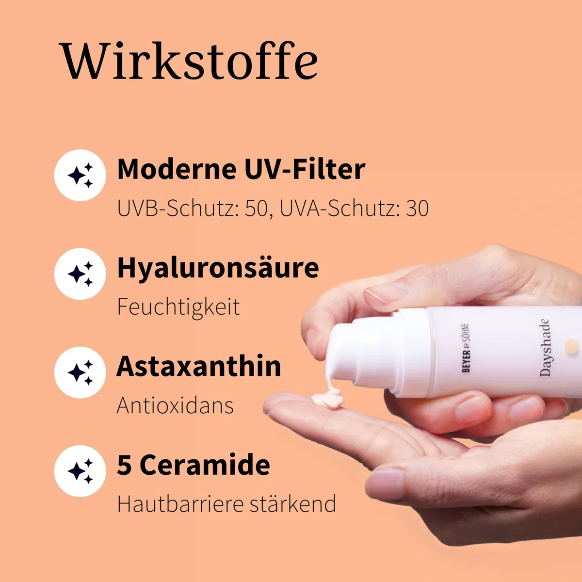 Beyer & Söhne Dayshade Cream SPF 50 – Anti-Aging-Tagespflege mit hohem UVA- und UVB-Schutz – Hyaluron, Ceramide & Vitamin C pflegen die Haut intensiv