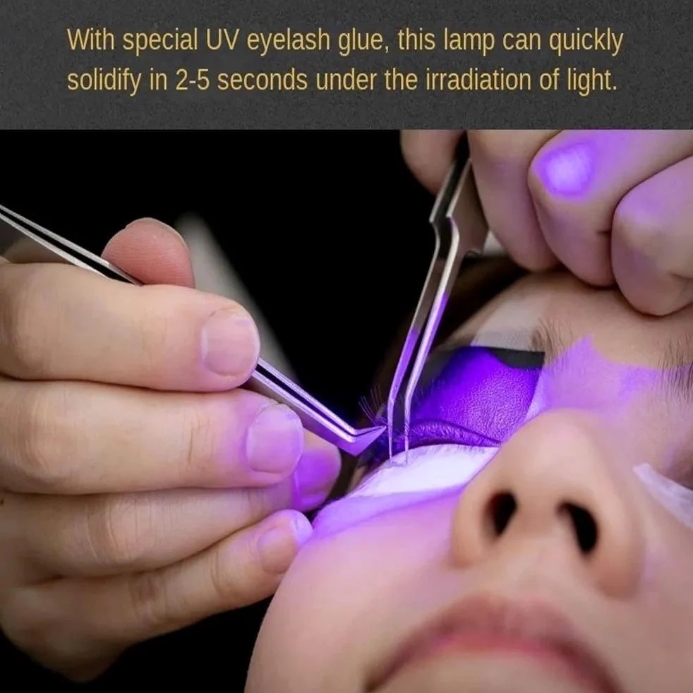 UV-Licht für lichthärtenden UV-Wimpernverlängerungskleber, UV-LED-Wimpernverlängerungslicht + Augenklappe + Schutzbrille + Fußschalter,Einstellbare Punktgröße,10 W flexibler Schwanenhals,Black