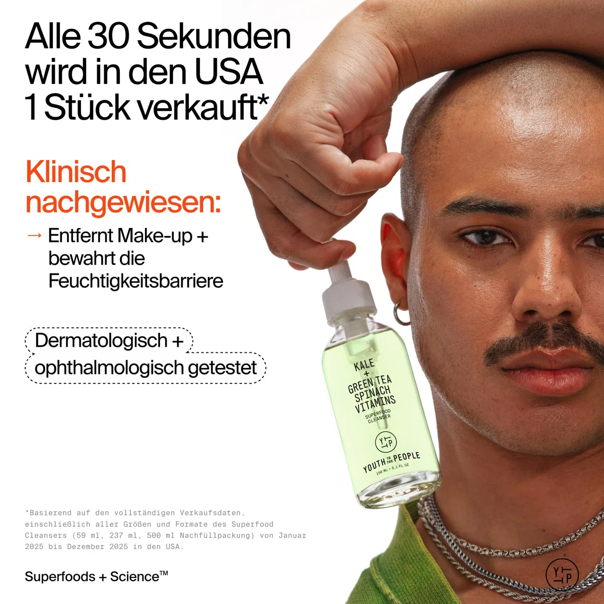Youth To The People Superfood Cleanser, Gesichtsreiniger, mit Grünkohl, grünem Tee & Spinat, pH-neutral, für alle Hauttypen, sanfter Make-up-Entferner für empfindliche Haut
