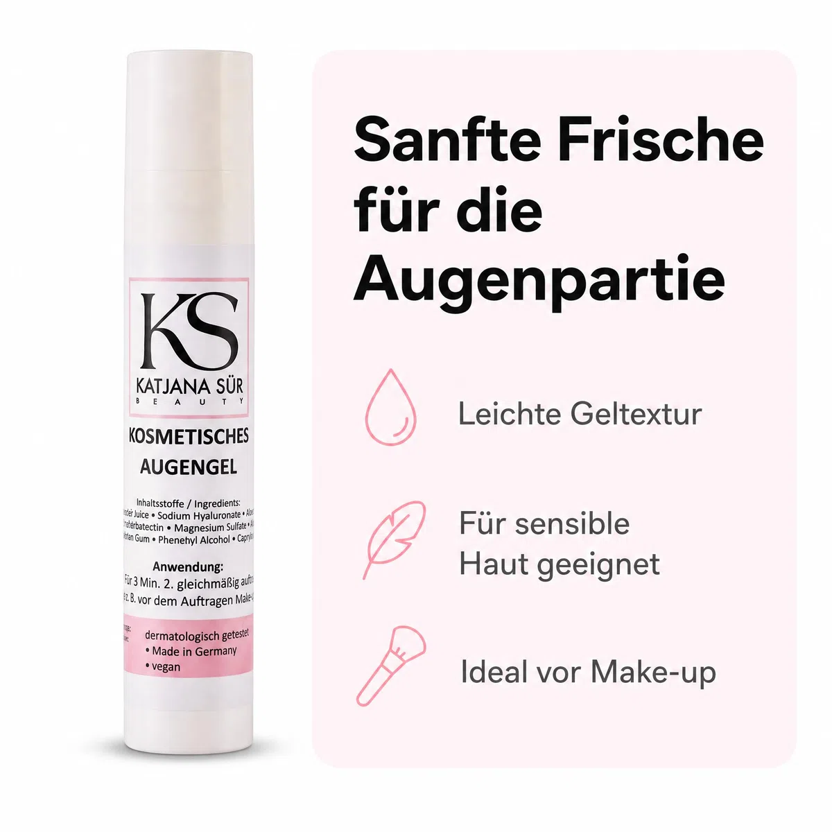 KS Beauty Kosmetisches Augengel Natur – Augengel mit Aloe Vera, Hyaluronsäure, Kornblumenextrakt & Allantoin (50 ml) | Leichtes Gel für die empfindliche Augenpartie – feuchtigkeitsspendend, vegan, dermatologisch getestet, Made in Germany
