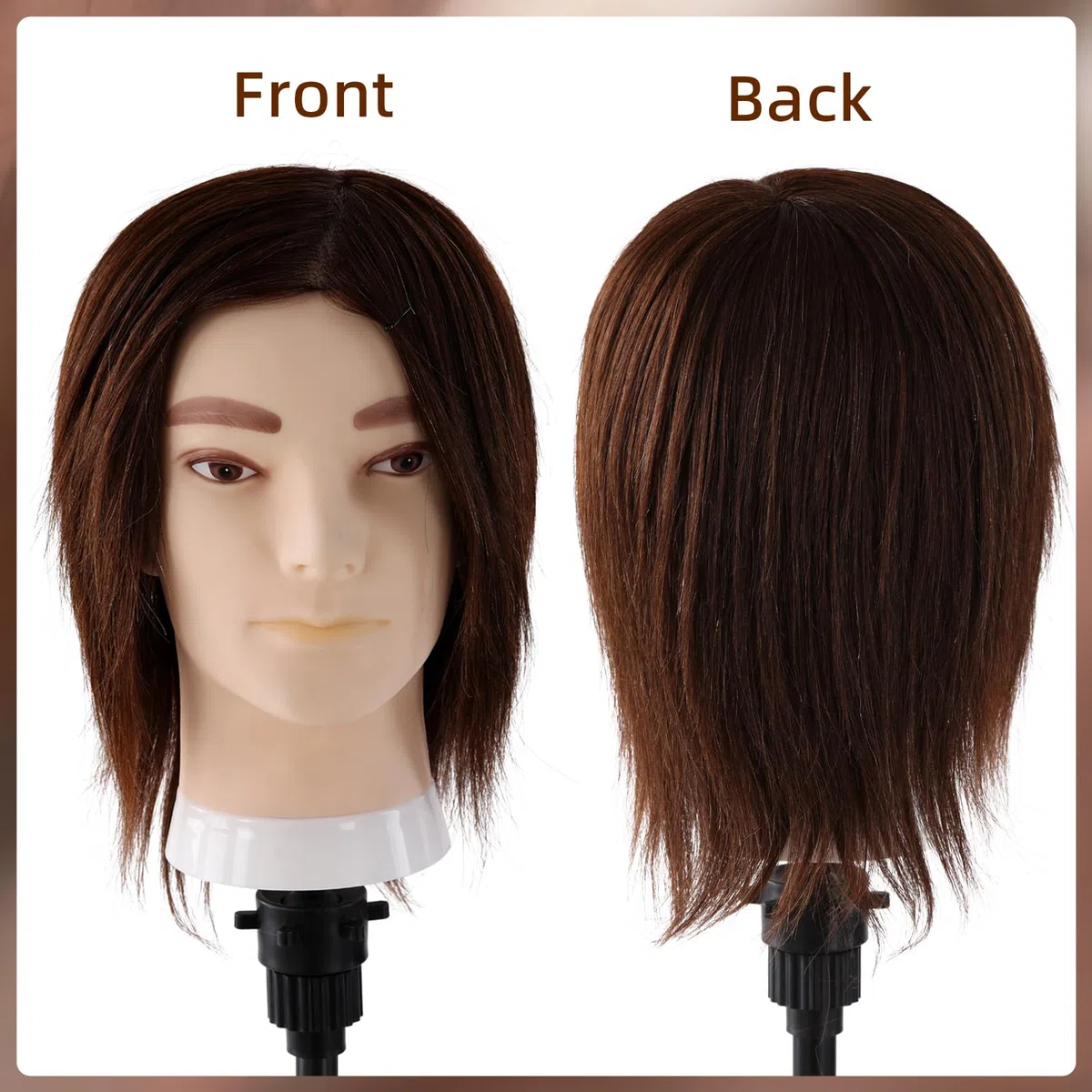 Mann Frisierkopf 100% Echthaar, Frisurenkopf Männlicher Haarschnitt Übungskopf mit Haar, Friseur Kopf Mannequin Head Puppenkopf mit Tischklemme und Kammgarnitur