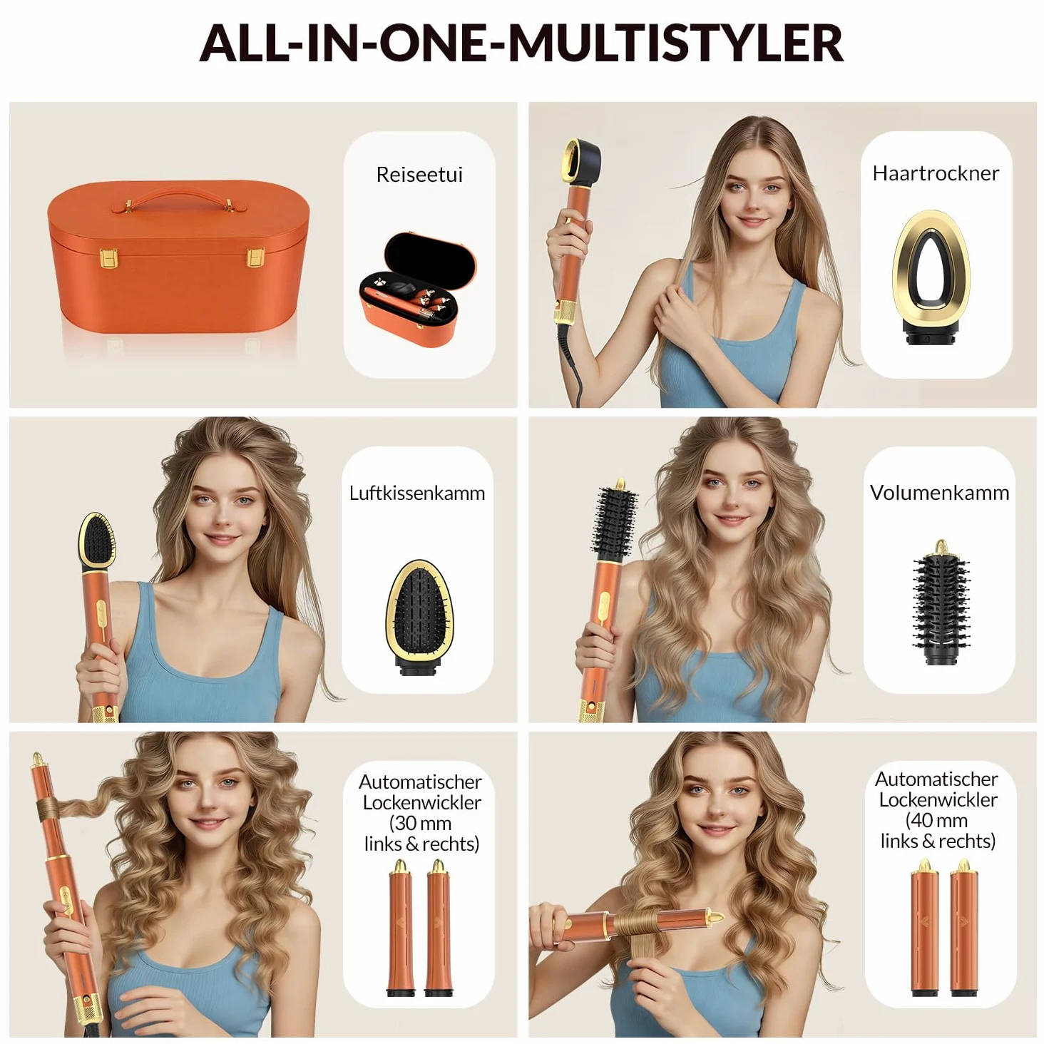 7 in 1 Haarstyler Set, Airstyler, Auto-Wrap-Lockenstab, Föhnbürste, Ionen Föhn, Schnelltrocknend