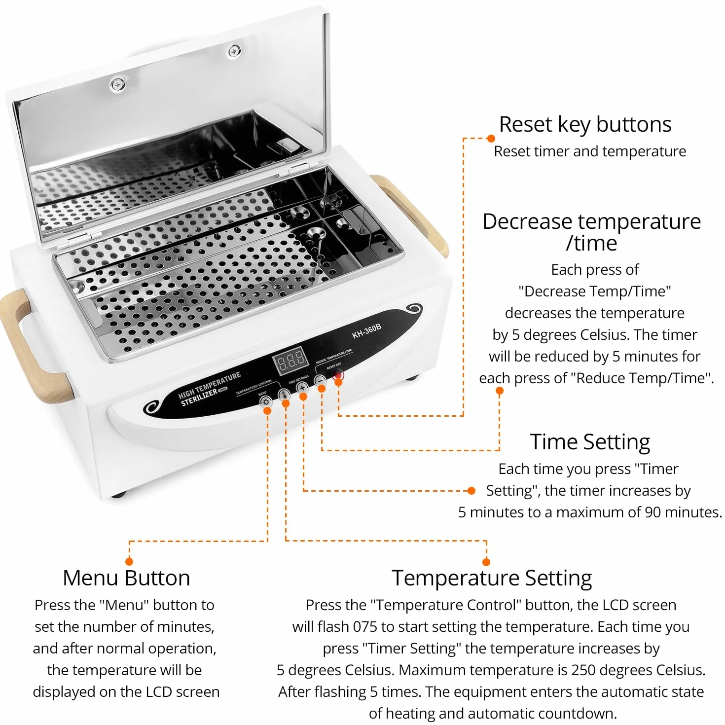 QWORK® 500W Heißluftsterilisator Desinfektion, für Nagelstudio, Friseursalon, Maximum temperature 250°