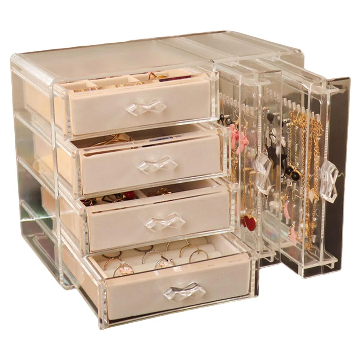 Mehrzweck Schmuck Aufbewahrungsbox mit 5 Schubladen, transparente Kunststoff Designs, tragbar für Ohrringe, Ringe und Armbänder, Ohrring Aufbewahrungsbox