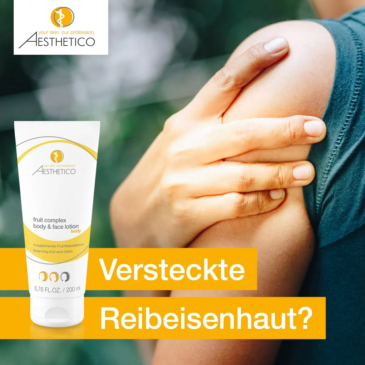 AESTHETICO fruit complex body & face lotion, 2 x 200 ml | Fruchtsäurelotion für Gesicht und Körper, glättet unreine und reife Haut, mit Weihrauch, Hyaluronsäure und Urea