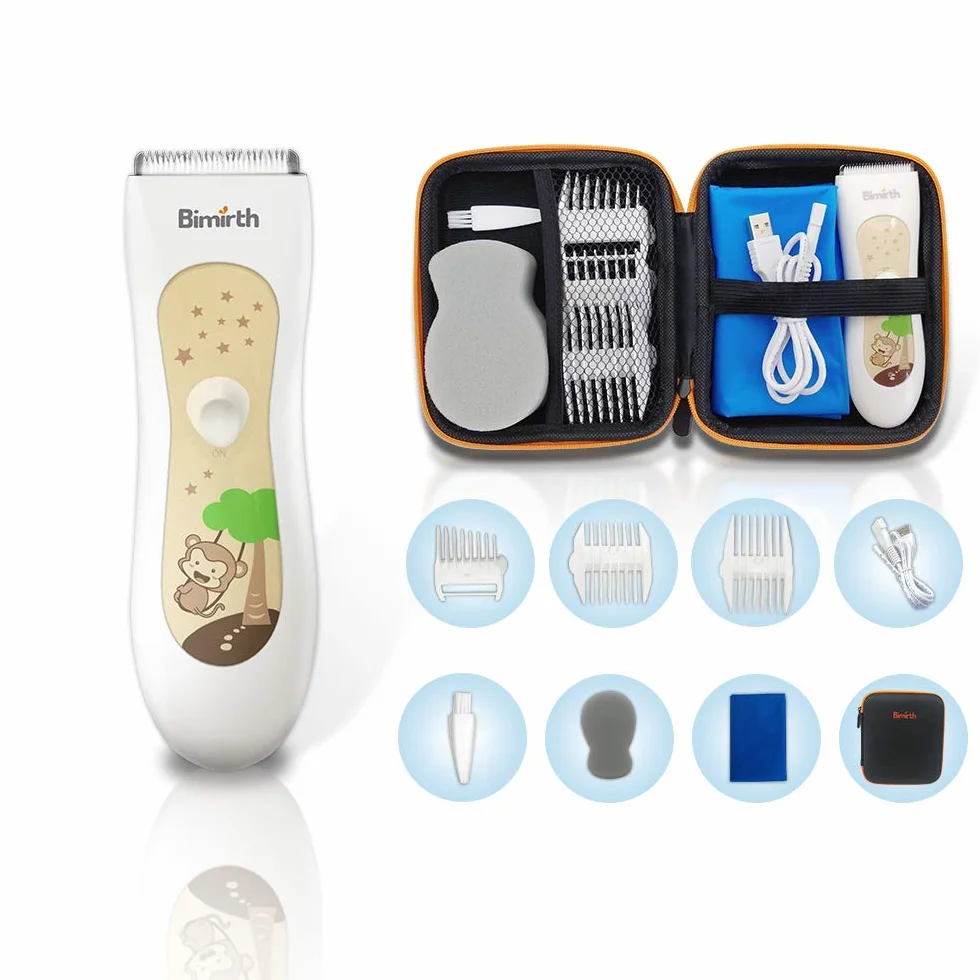 Bimirth Kinder Haarschneidemaschine, Leise Baby Haarschneider, USB Wiederaufladbare Haartrimmer für Baby mit Aufbewahrungstasche, Wasserdicht, 3 Führungskämme