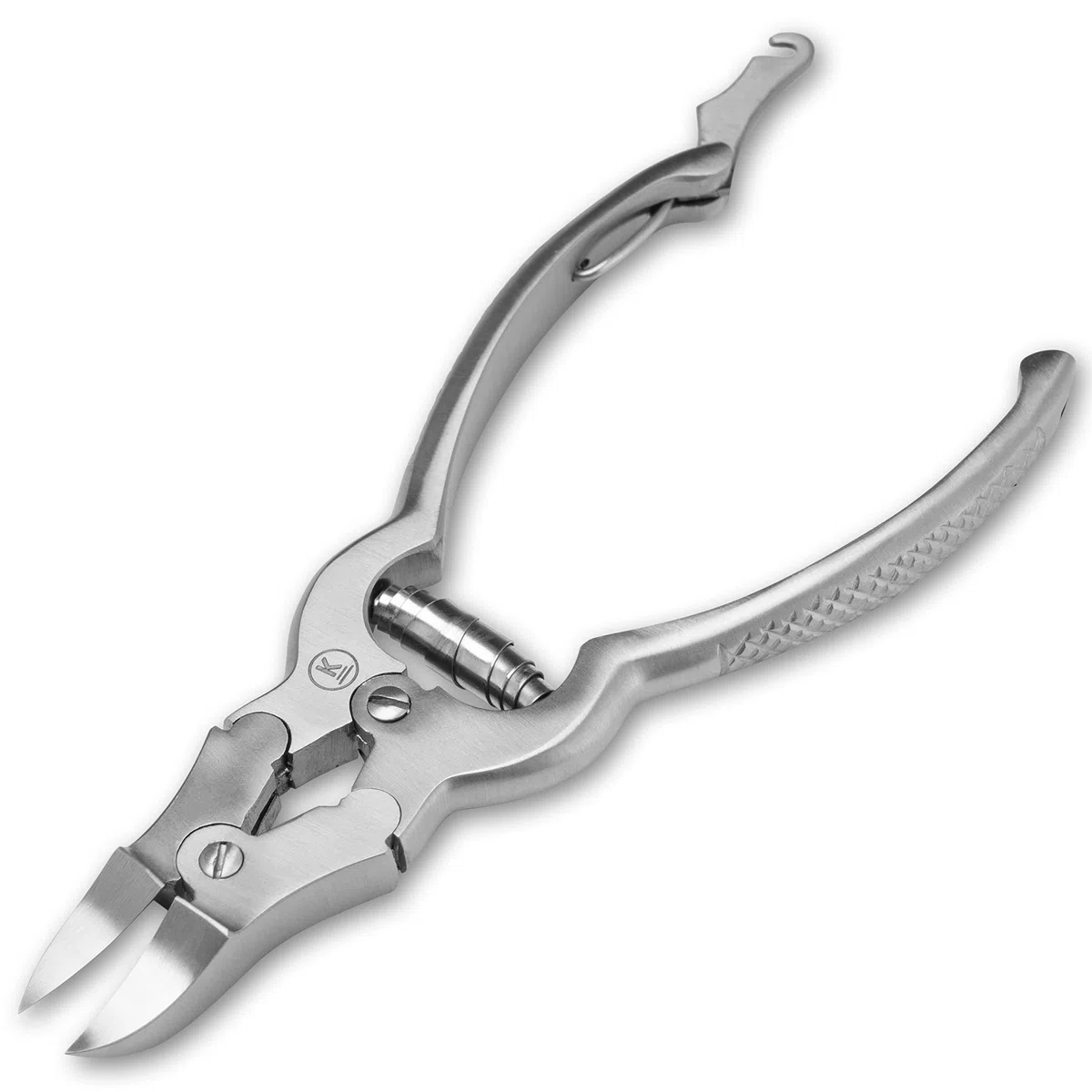 K-Pro Nagelzange für dicke und harte Zehennägel – gebogene Edelstahl Fußnagelzange mit Doppel-Übersetzung & Pufferfeder – 15,5 cm Pediküre Zange für Senioren, Diabetiker, Damen & Herren
