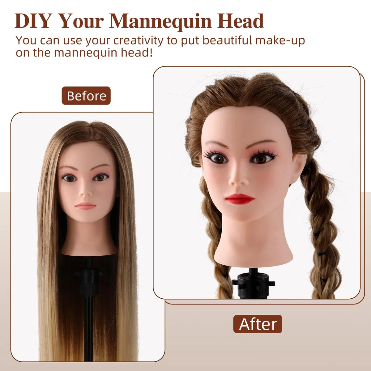 Frisierkopf Echthaar 24 Zoll Friseur Übungskopf mit Halter + DIY Haare Set