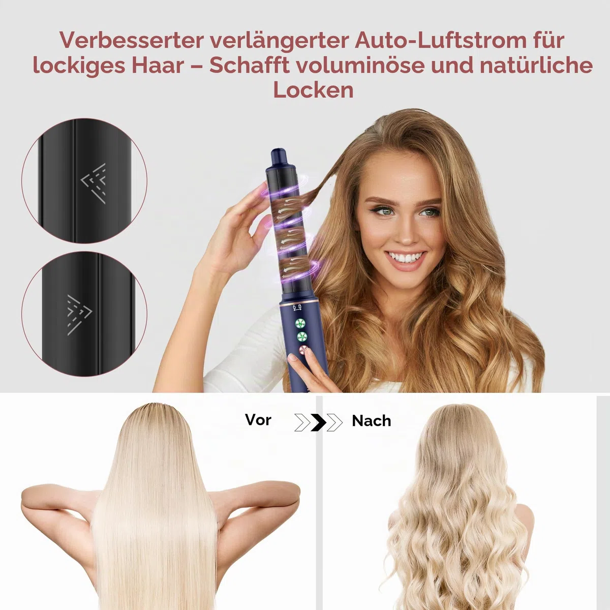 Air Styler 7 in 1 Hair Styler set, 110000 U/Min Haartrockner 1300W High Speed Föhn Mit Diffusor, Warmluftbürste, Lockenstab Automatisch, Glätteisen, Zum Styling, Volumisieren, Locken und Glättenair