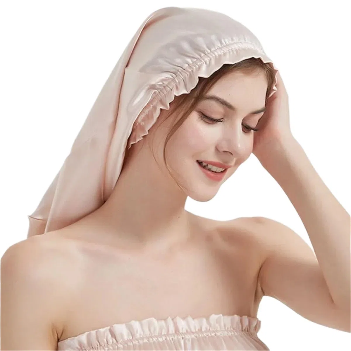 Seiden-Schlafhaube Seidenschlafmütze for langes Haar, Haube mit weichem Gummiband for die Haarpflege von Frauen und verschiedene Haare(Pink)