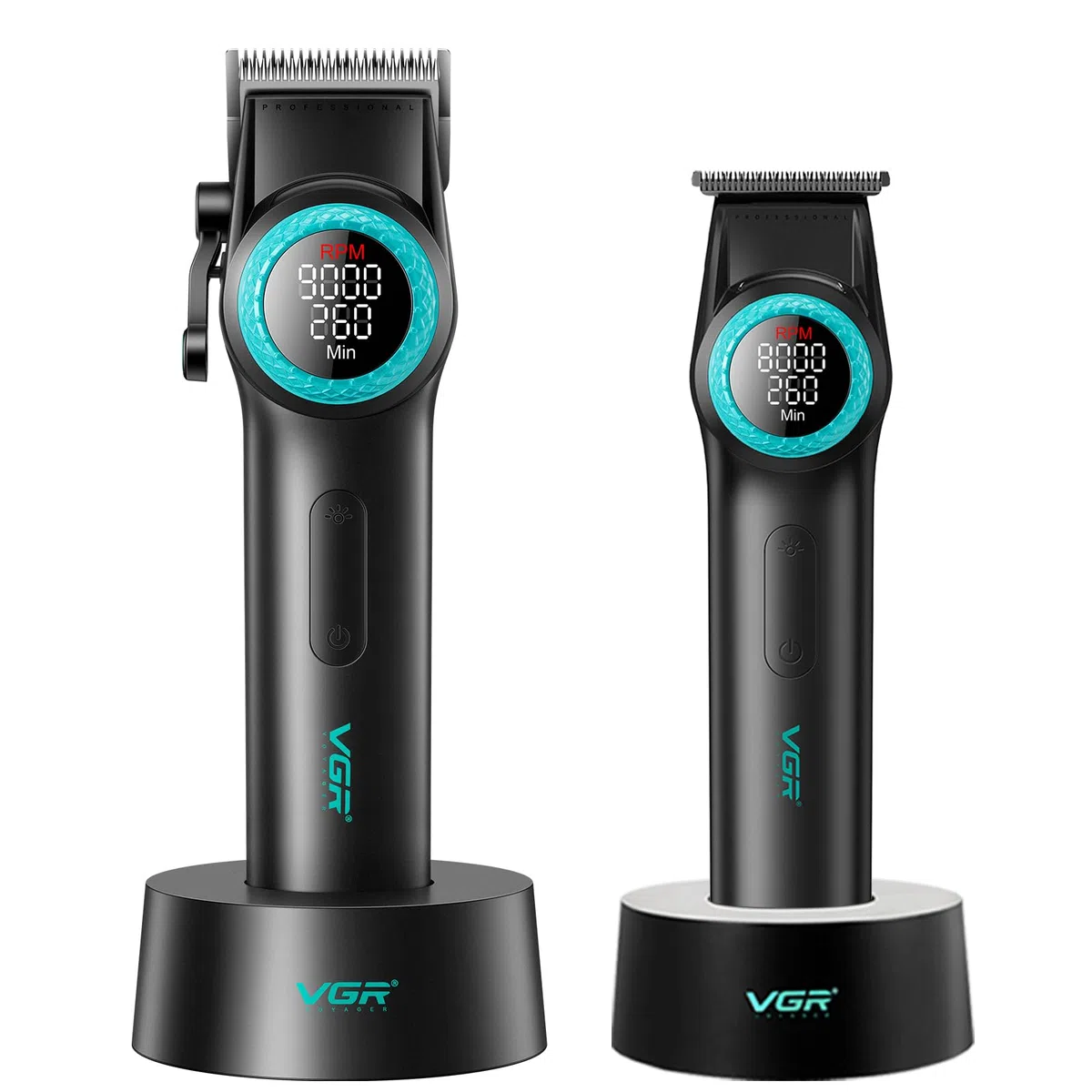 VGR 001 & 977 Profi Haarschneider für Herren Mit DLC-Beschichteten Klingen | Schnurlose Friseurschermaschine zum Haarschneiden, Karbonstahlklinge Haarschneider für Barbiere, LED-Anzeige